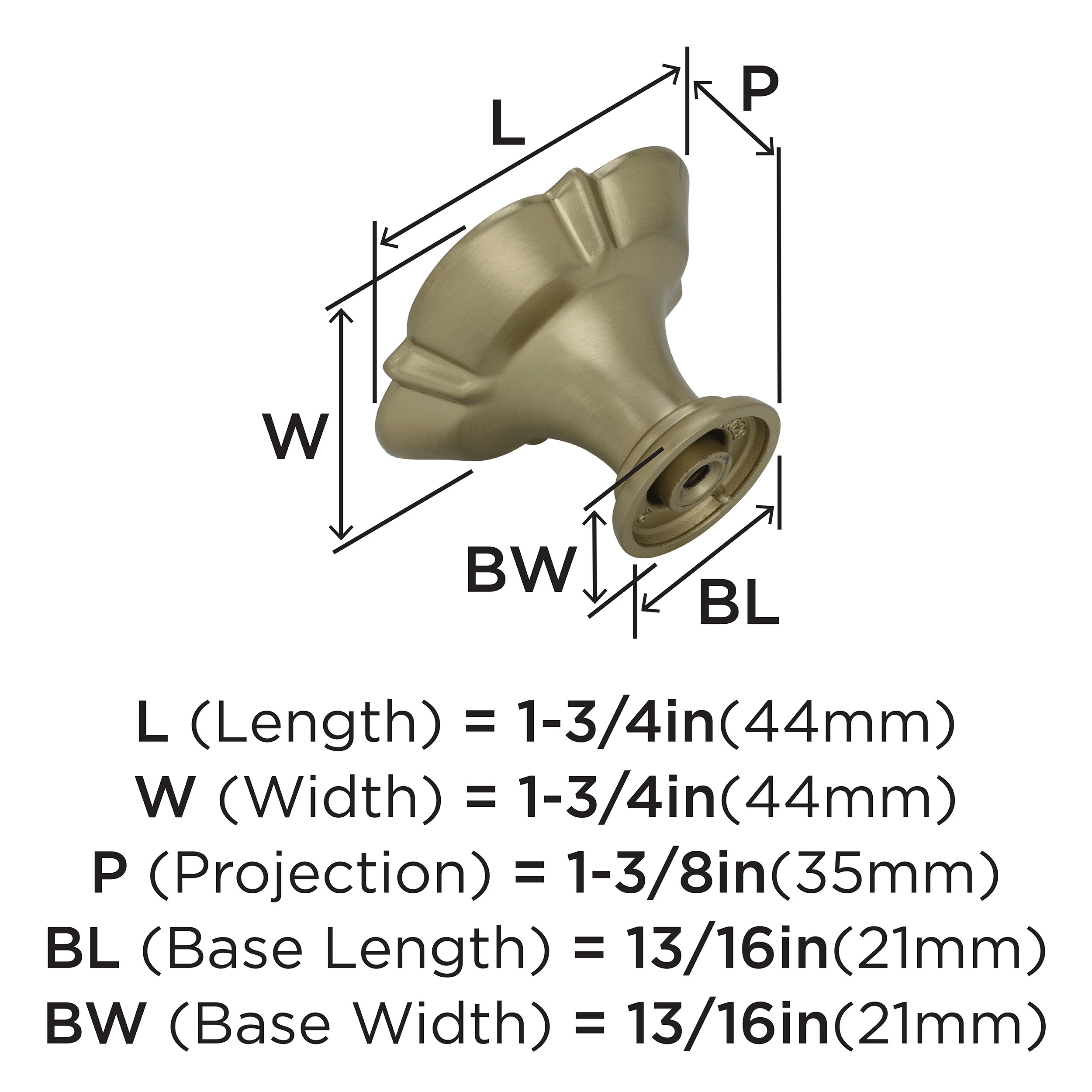 Golden Champagne Traditional Square Cabinet Knob with Mounting Hardware