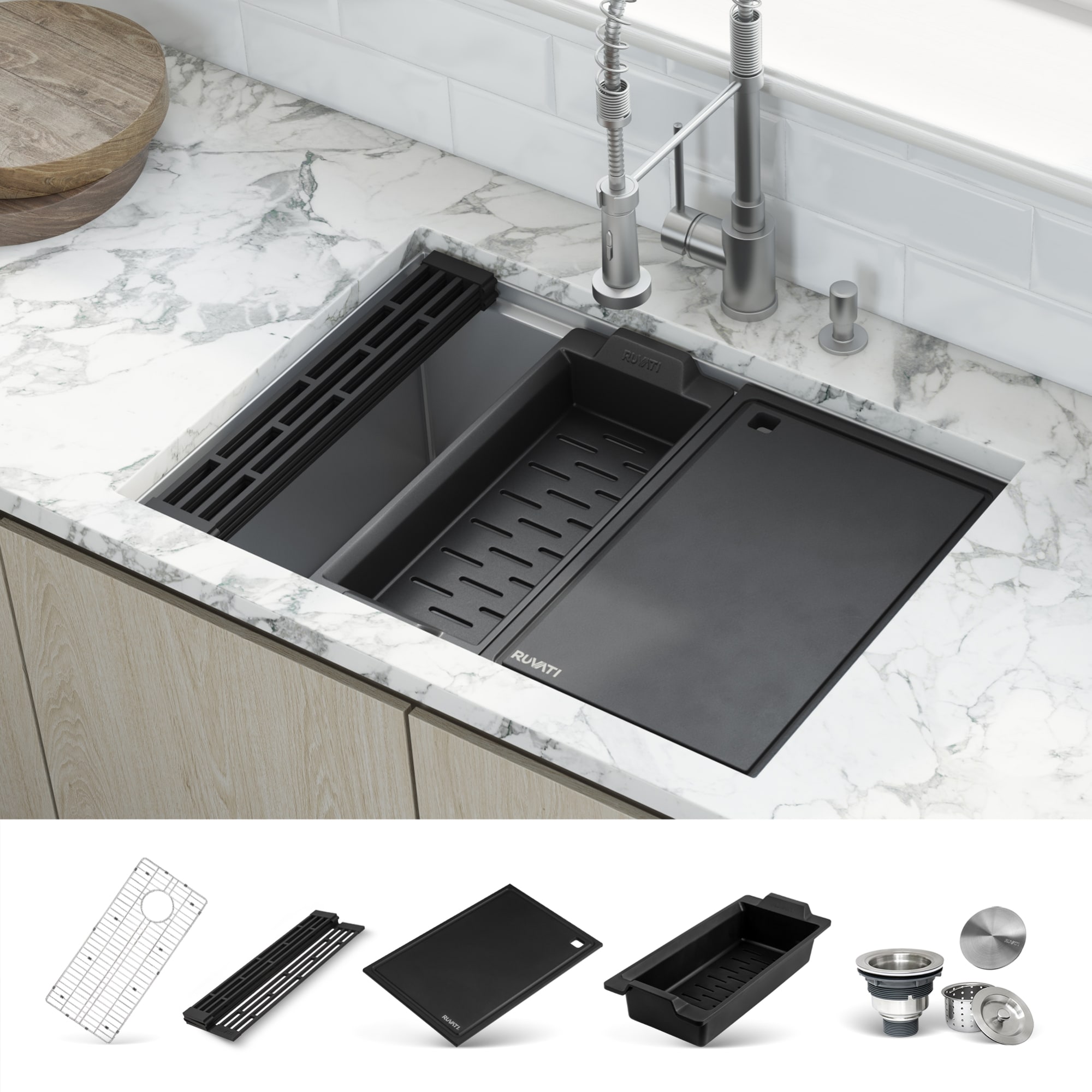 Ruvati Veniso Undermount 27-in x 19-in Stainless steel Single bowl 16 -Gauge Kitchen Sink
