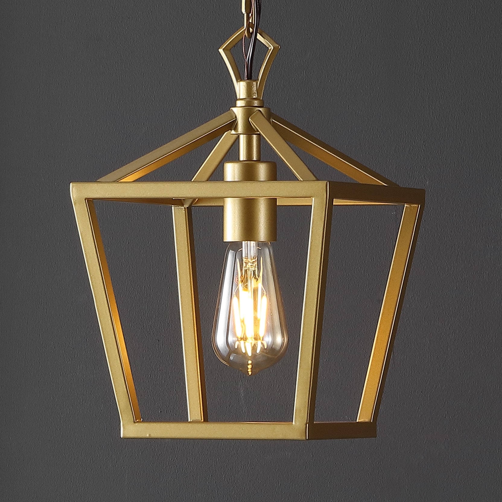 JONATHAN  Y JYL7618B Oslin 8" Iron Chain Pagoda Vintage Gold Painting Farmhouse Clear glass Lantern Medium Hanging Pendant light