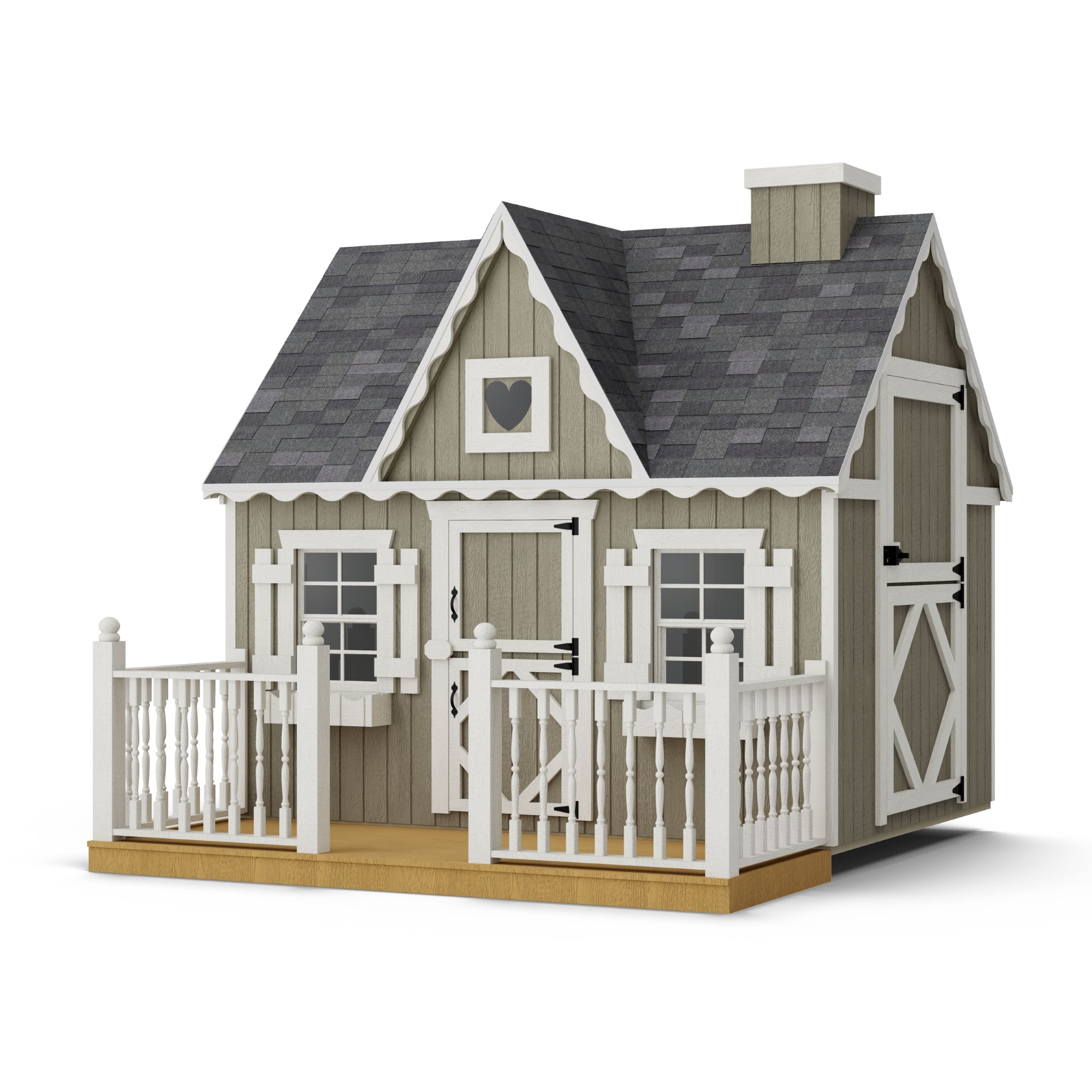 Little Cottage Co 6X8 VP-PNK-FK-DR 6x8 Victorian Playhouse with Deck and Rail Outdoor Wood Playhouse
