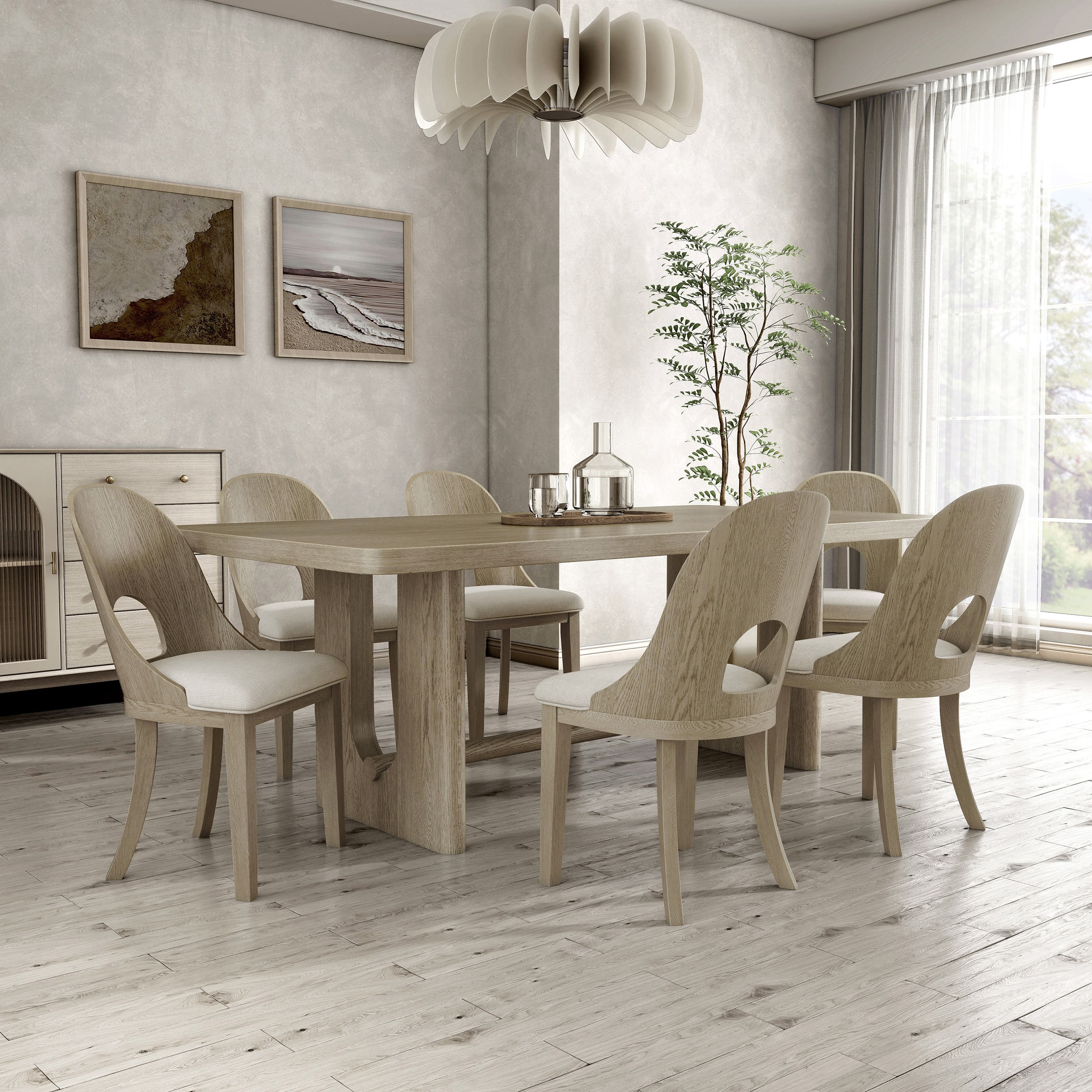 Furniture of America IDF-39004AKT7PC Hairin White Oak Contemporary/Modern Dining Room Set with Rectangular Table ( Seats 6 )