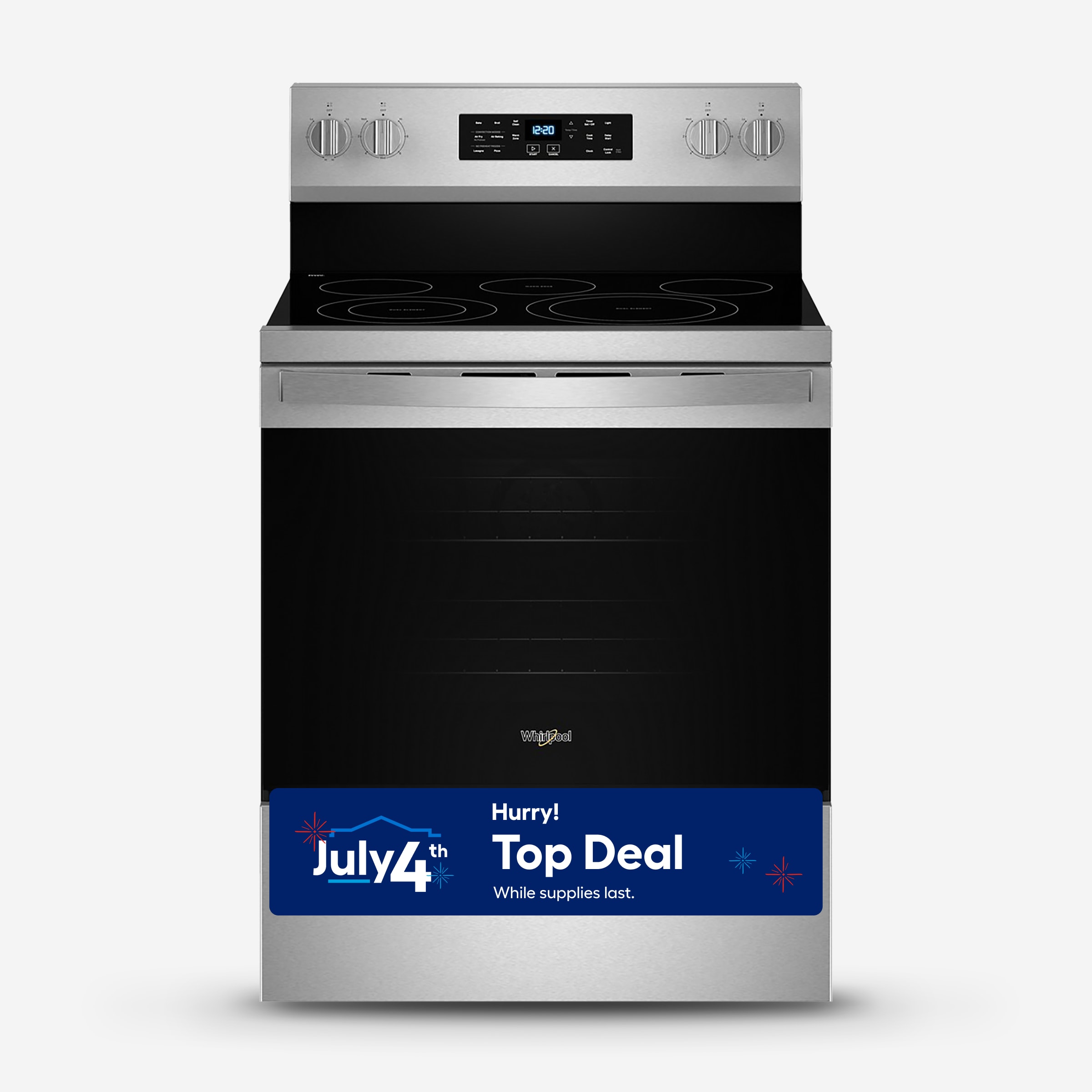Whirlpool Air Cooking Technology 30-in Glass Top 5 burners 5.3-cu ft Air Fry Convection Oven Freestanding Electric Range ( Fingerprint Resistant Stainless Steel ) #WFES5030RZ