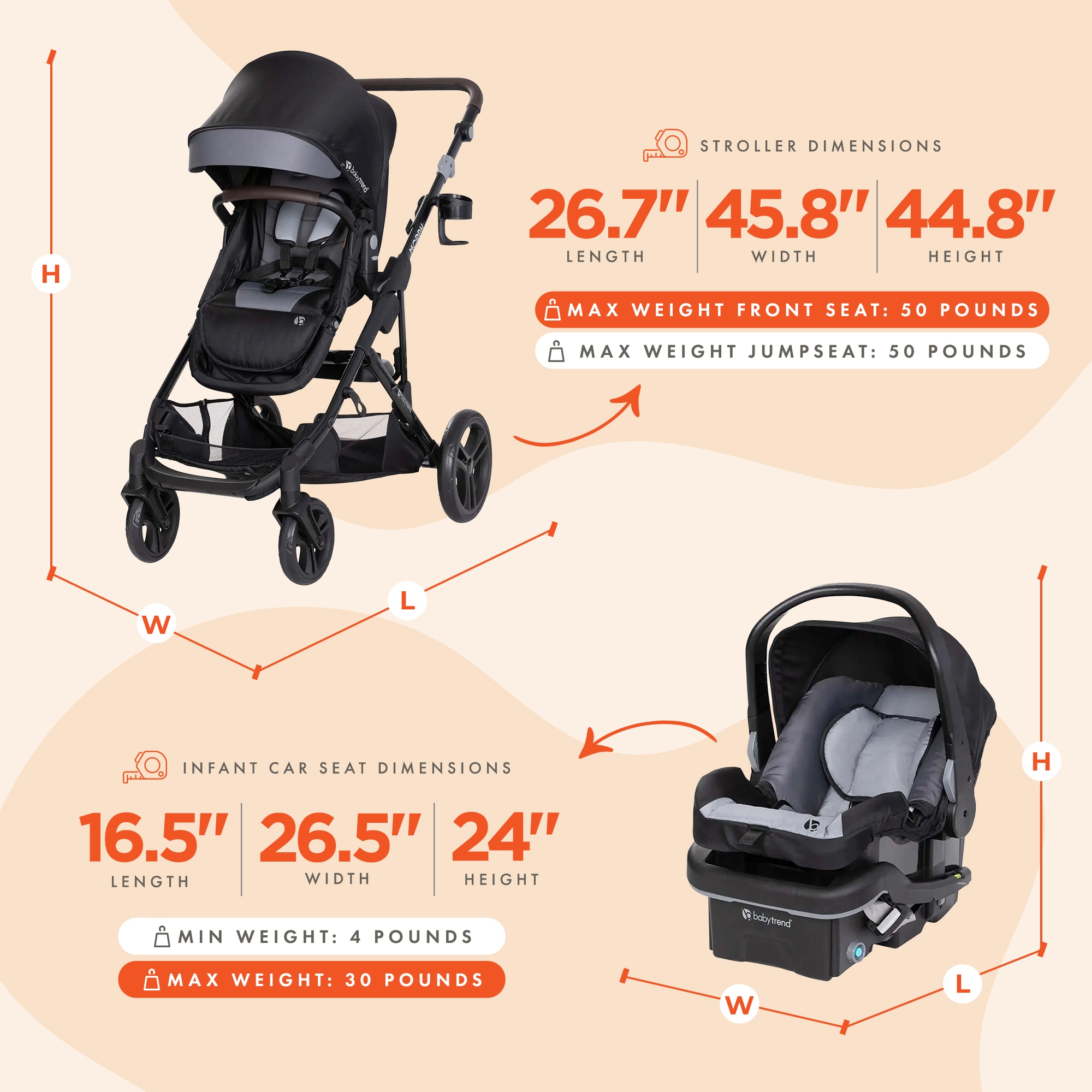 Baby Trend Kids Morph Single to Double Modular Travel System - Dash Black