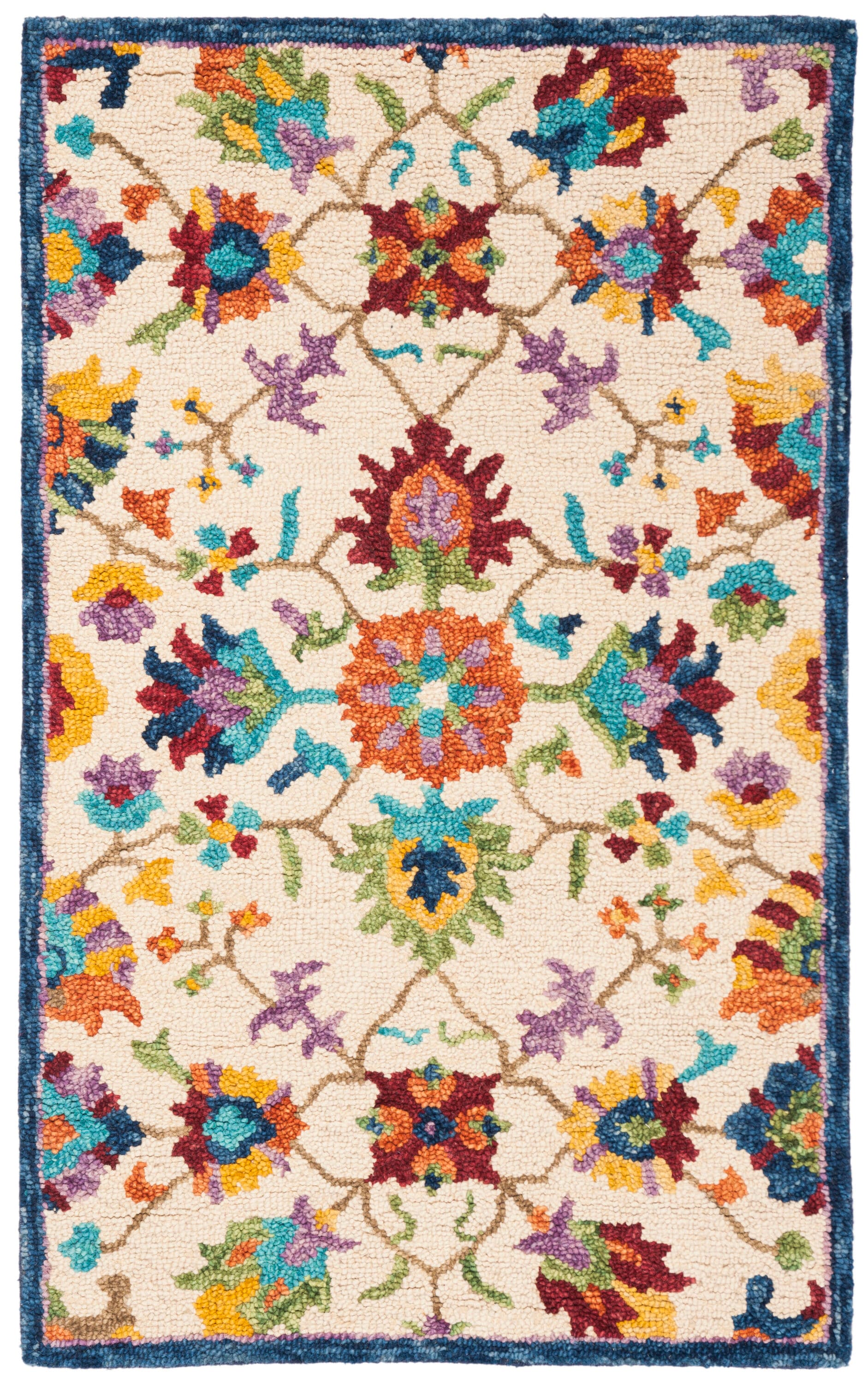 Handmade Tufted Floral Blue Wool Area Rug 3' x 5'