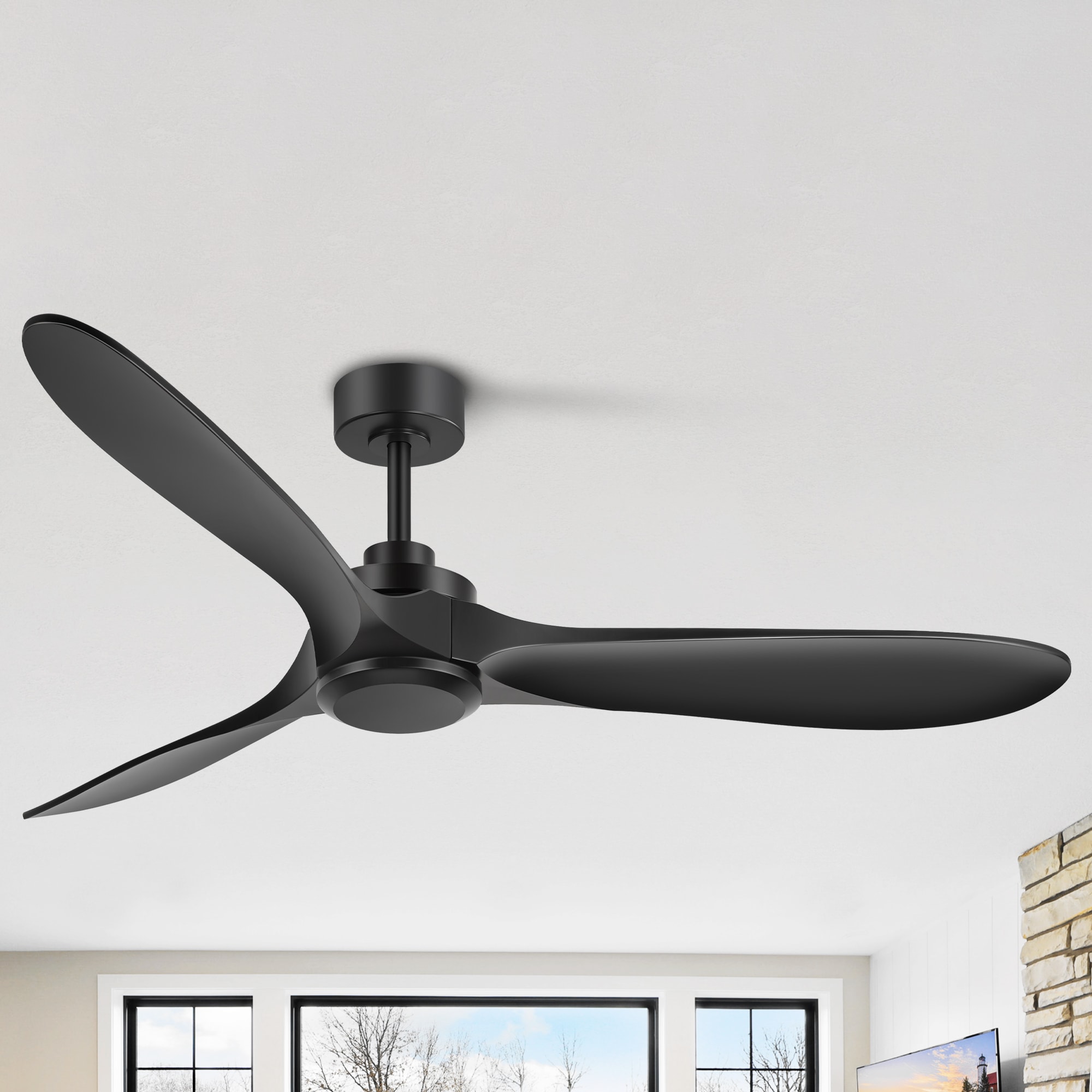 Breezary 24025-GB 60-in Black with Matte Black Blades Propeller Ceiling Fan Without Light - Remote Included ( 3 -Blade )