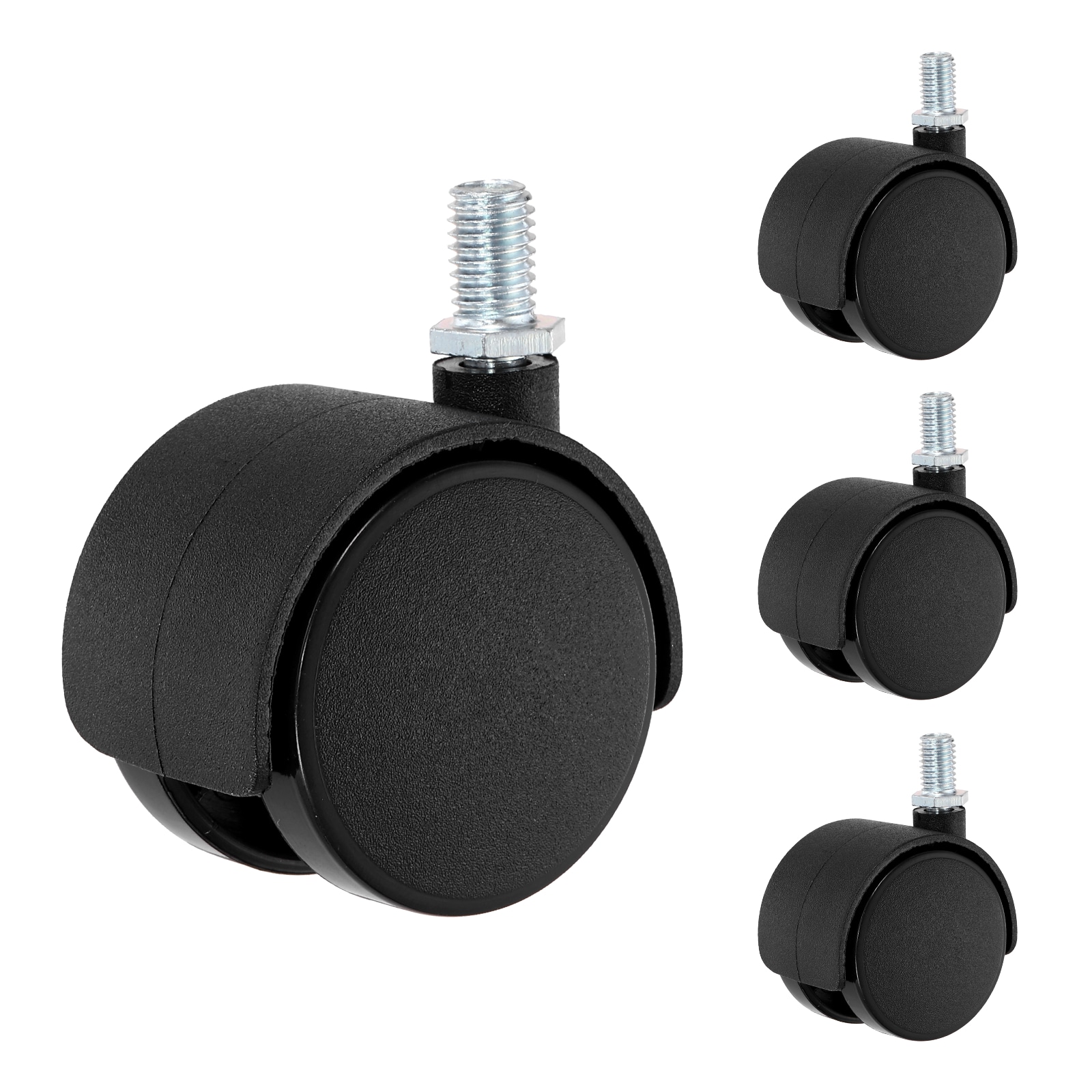 Unique Bargains 4pcs 2inch Swivel Stem Caster Wheels M10x15mm Threaded Nylon Furniture Casters - Screw Rod Installation for Chairs Sofas Cabinets Shelves Carts Fast Mounting Black