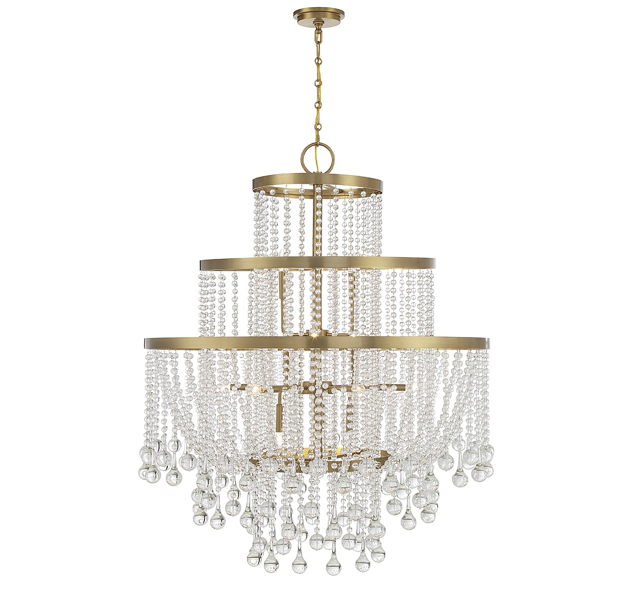 Luna Warm Brass 15-Light Tiered Crystal Chandelier