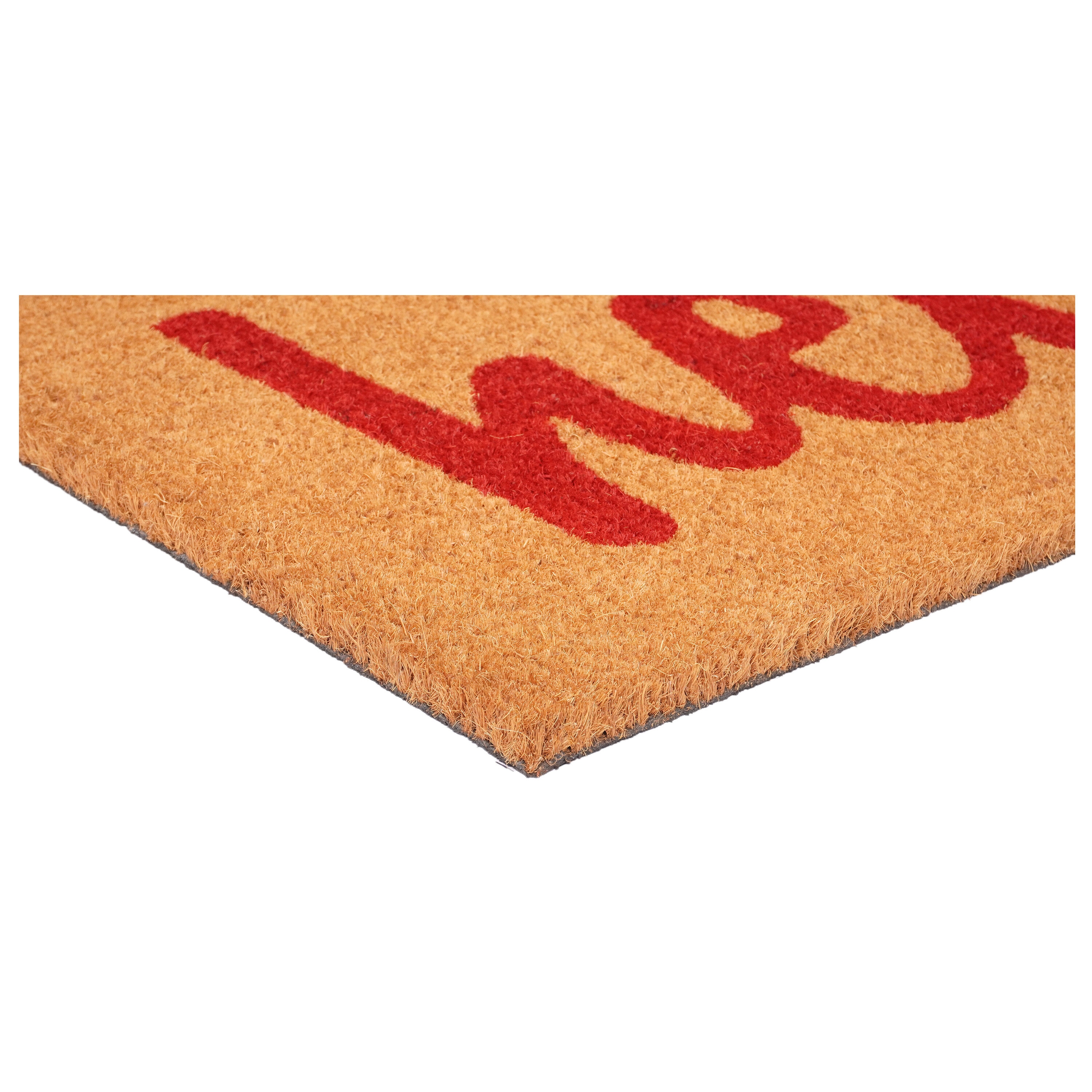 Natural Coir Red Script Hello Outdoor Doormat