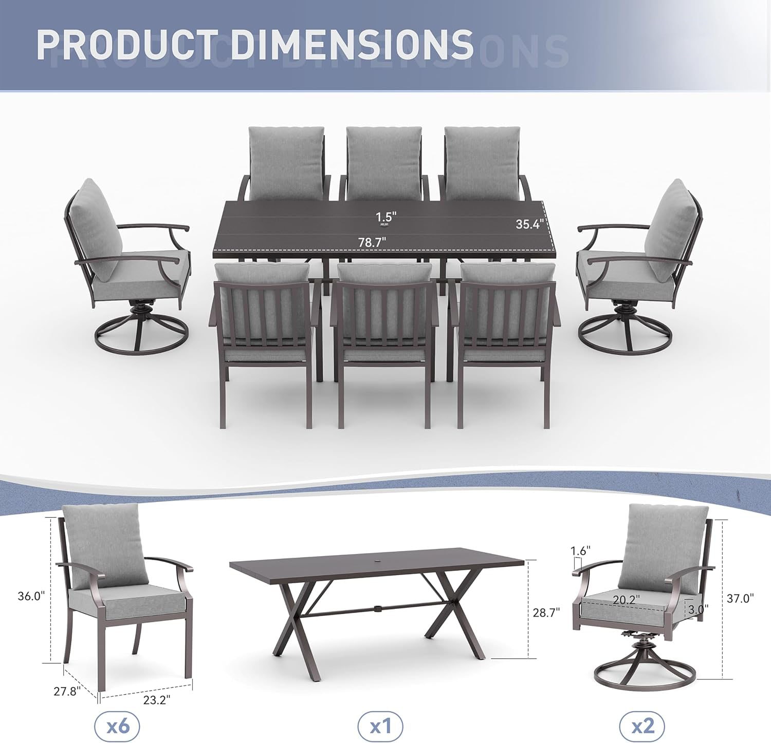 ALAULM LS-6&2DM-GREY Patio-Dining-Sets - View #2