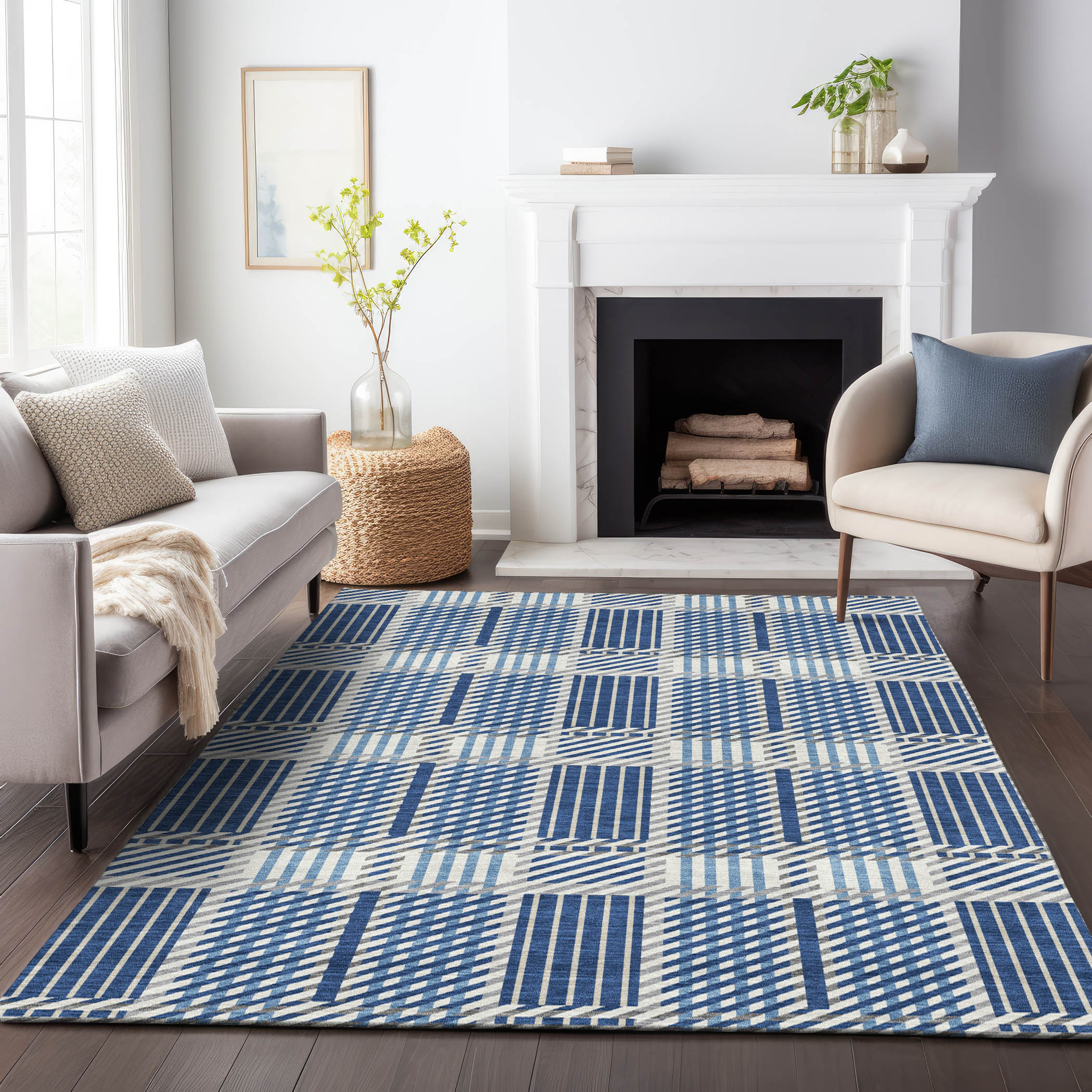 Addison Rugs ACN1000NA5X8 Chantille ACN1000NA 5 x 7 (ft) Polyester Navy Rectangular Indoor/Outdoor Geometric Machine washable Area rug