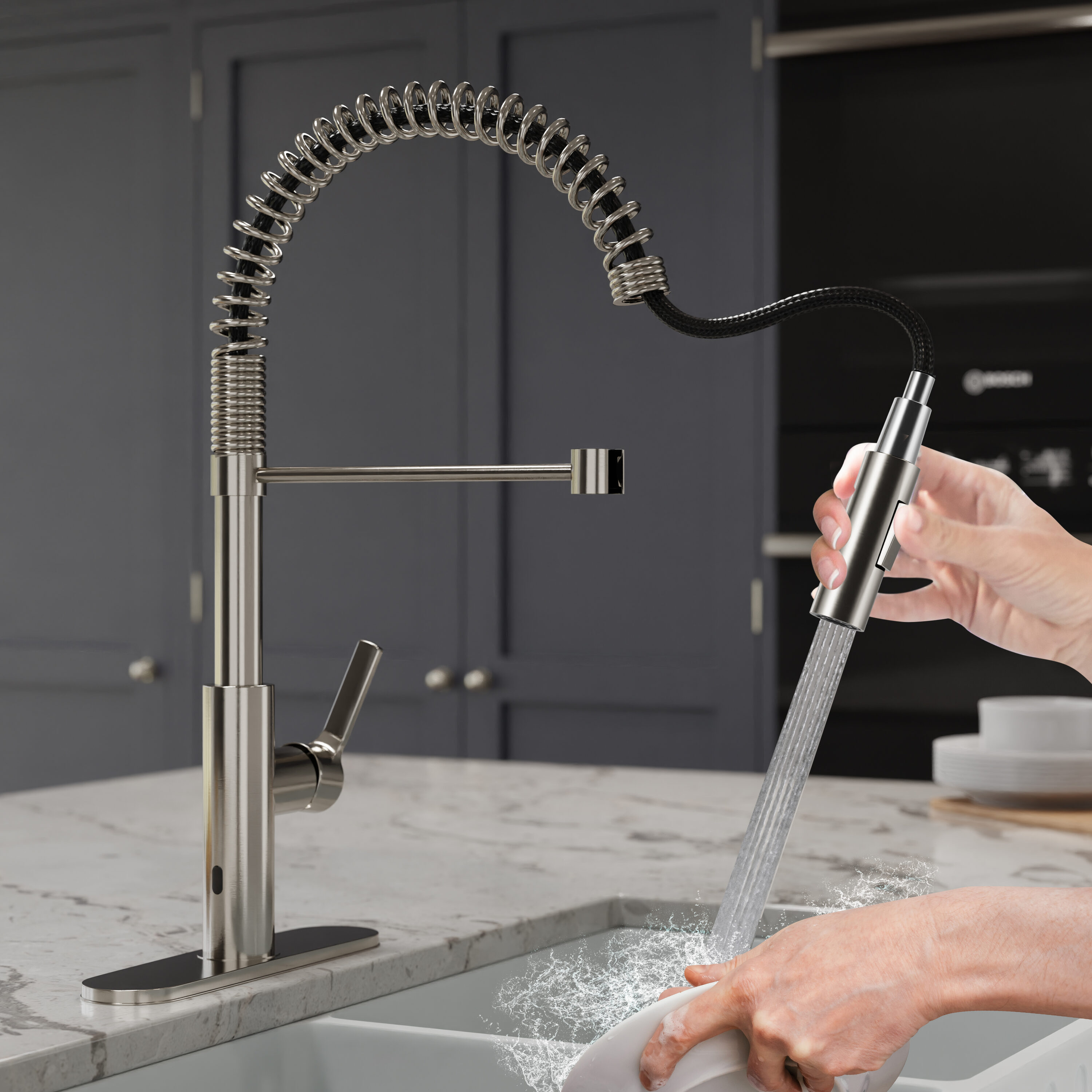 Brushed Nickel Touchless Pull-Down Kitchen Faucet with Motion Sensor