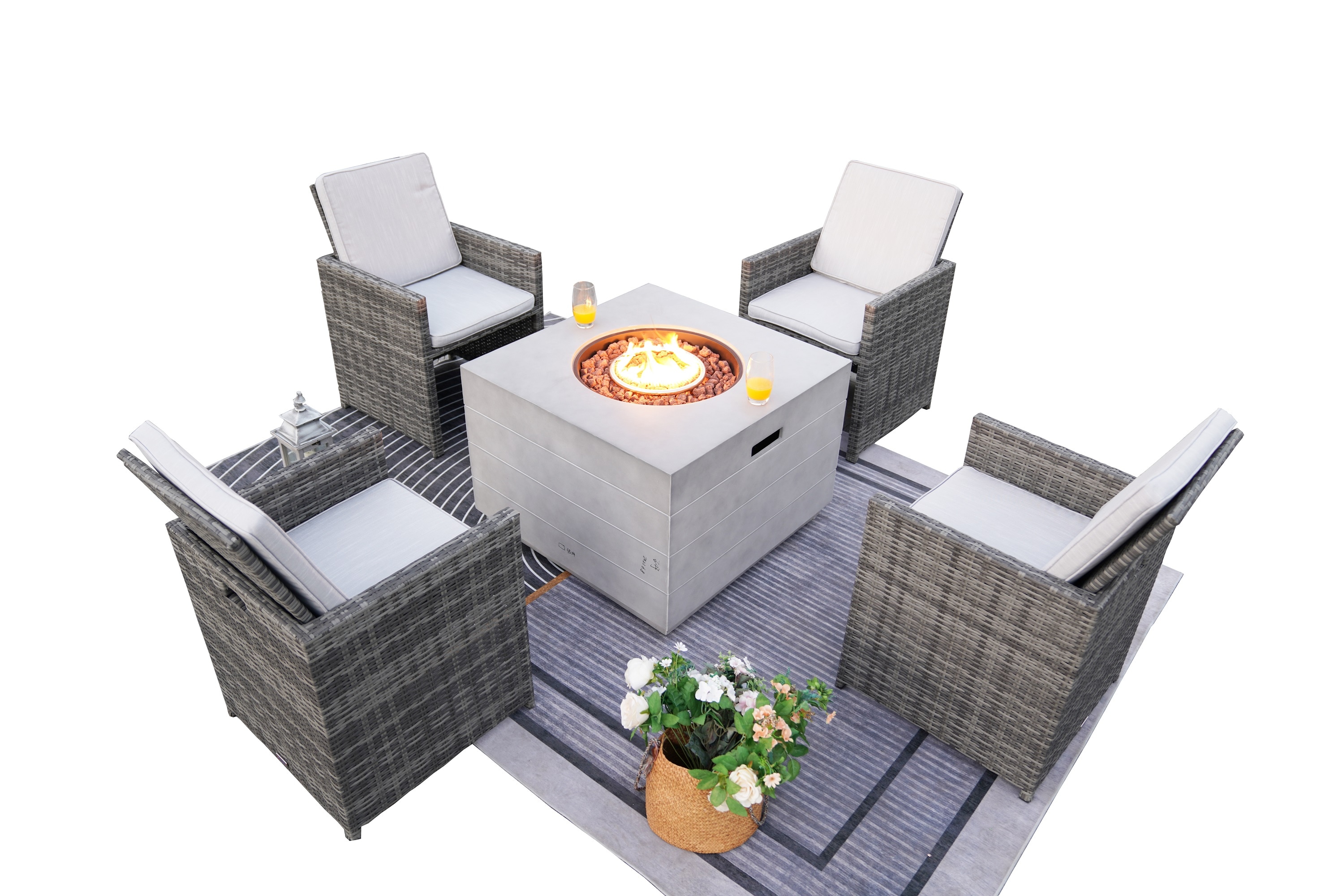 Moda Furnishings MAG-2140-3234G 5-Piece Wicker Patio Conversation Set with Gray Cushions
