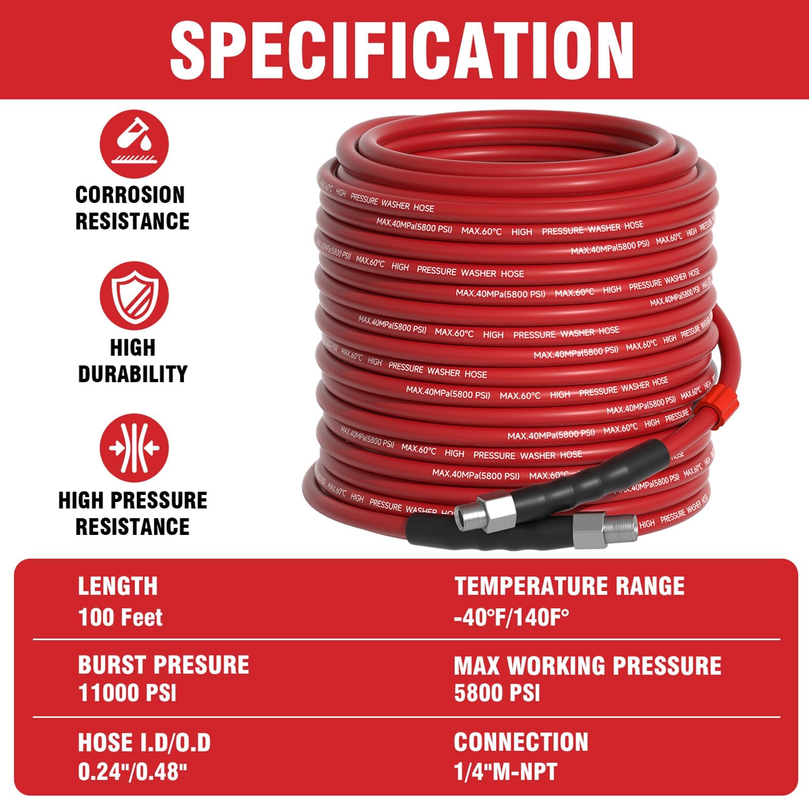 Misopily Sewer Jetter Kit 100FT for Pressure Washer 5800 PSI 1 Set