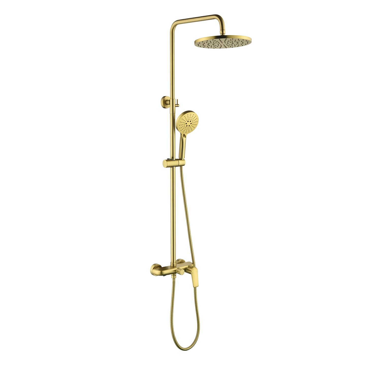 Clihome Brushed Gold 10-in Dual Head Shower Faucet Bar System with 2-way Diverter