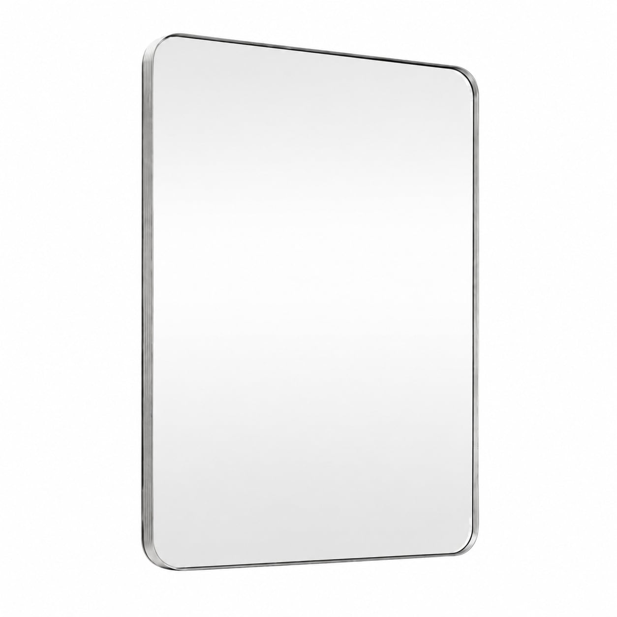 Aoibox  24 x 28 Inch Brushed Nickel Rounded Rectangle Bathroom Wall Mirror with Metal Frame and Tempered Glass