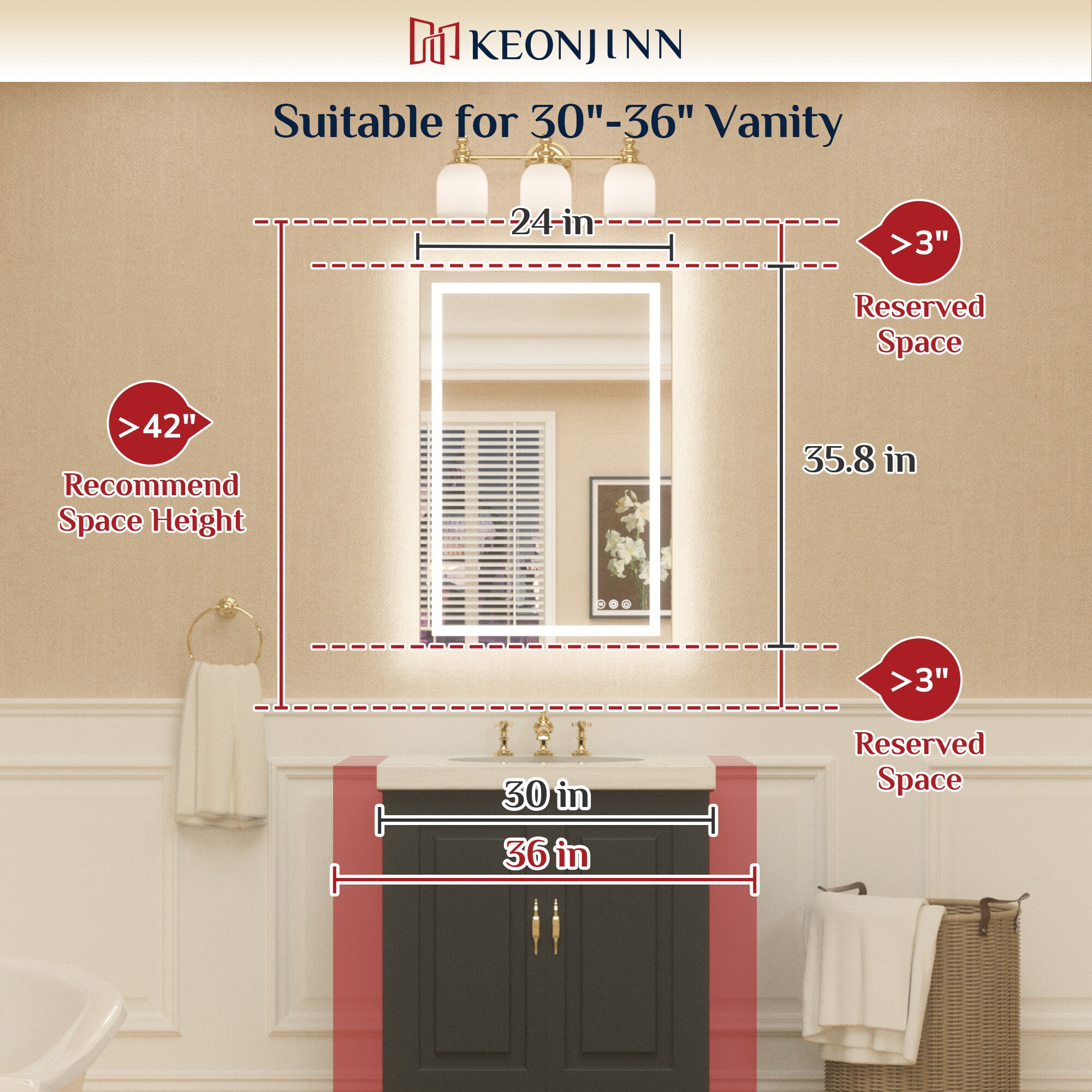 Modern Rectangular Frameless LED Bathroom Vanity Mirror