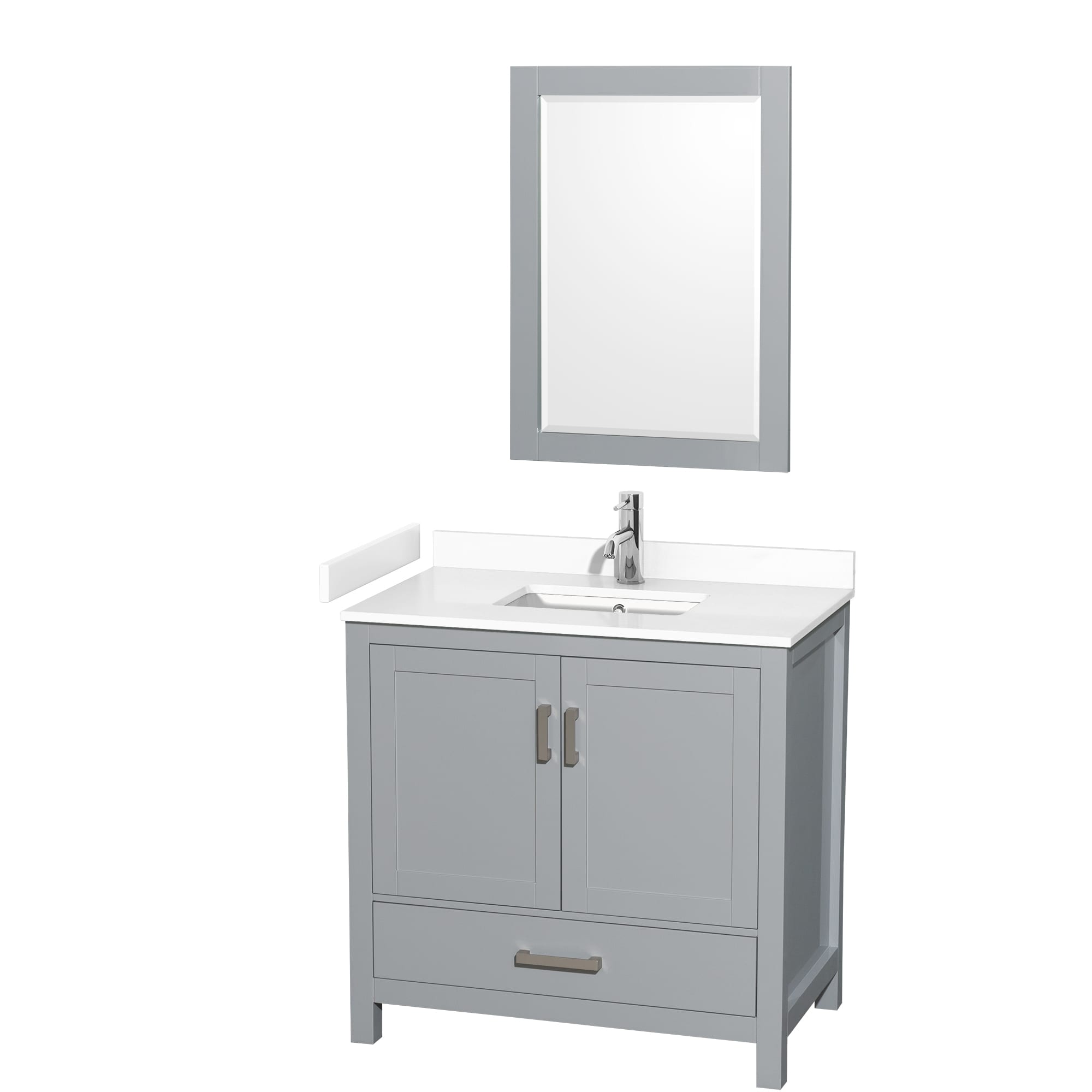 Wyndham Collection WCS141436SGYWCUNSM24 Sheffield 36-in Gray with Brushed Chrome Trim Undermount Single sink Bathroom Vanity with White Cultured Marble Cultured marble Top (Mirror Included)