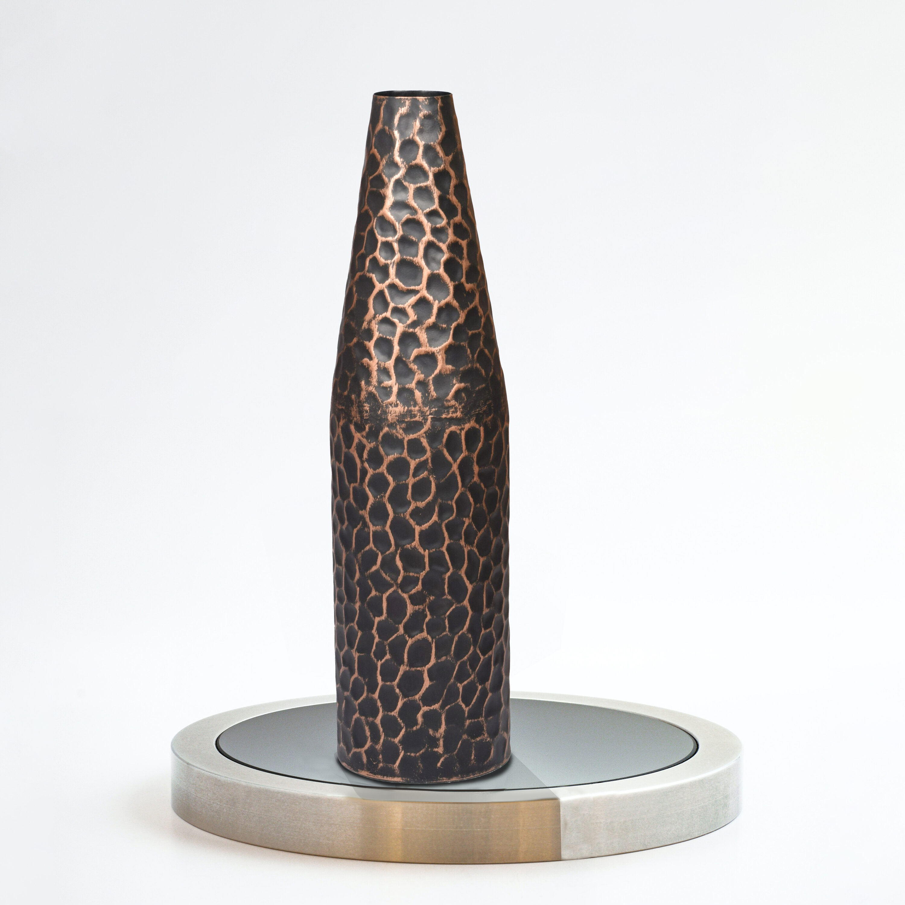 Black Hammered Metal Decorative Table Vase, 18-inch