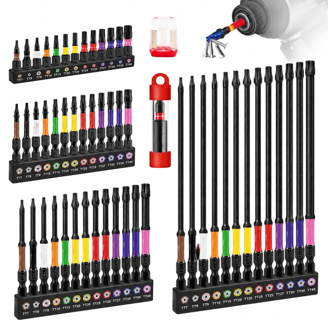 Ahfiwaso  Impact Security Torx Bit Set 54 Pieces 1 2 3 6 Inch S2 Steel Star Bits with 1 4 Hex Shank Long Extension Tamper Proof Screwdriver Bits