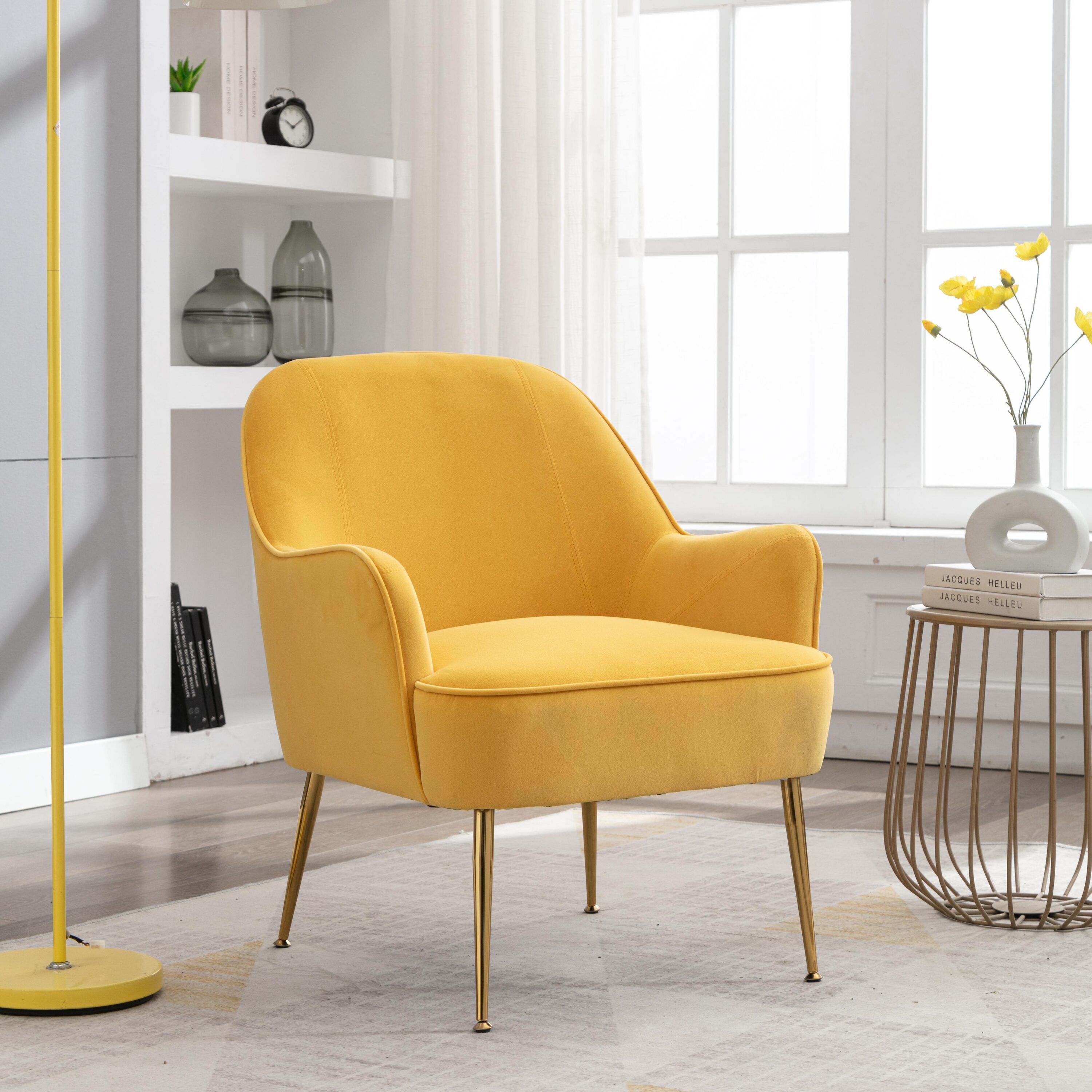 AHIOU HOME Vegan Modern Yellow Velvet Accent Chair In The Chairs   64230623 