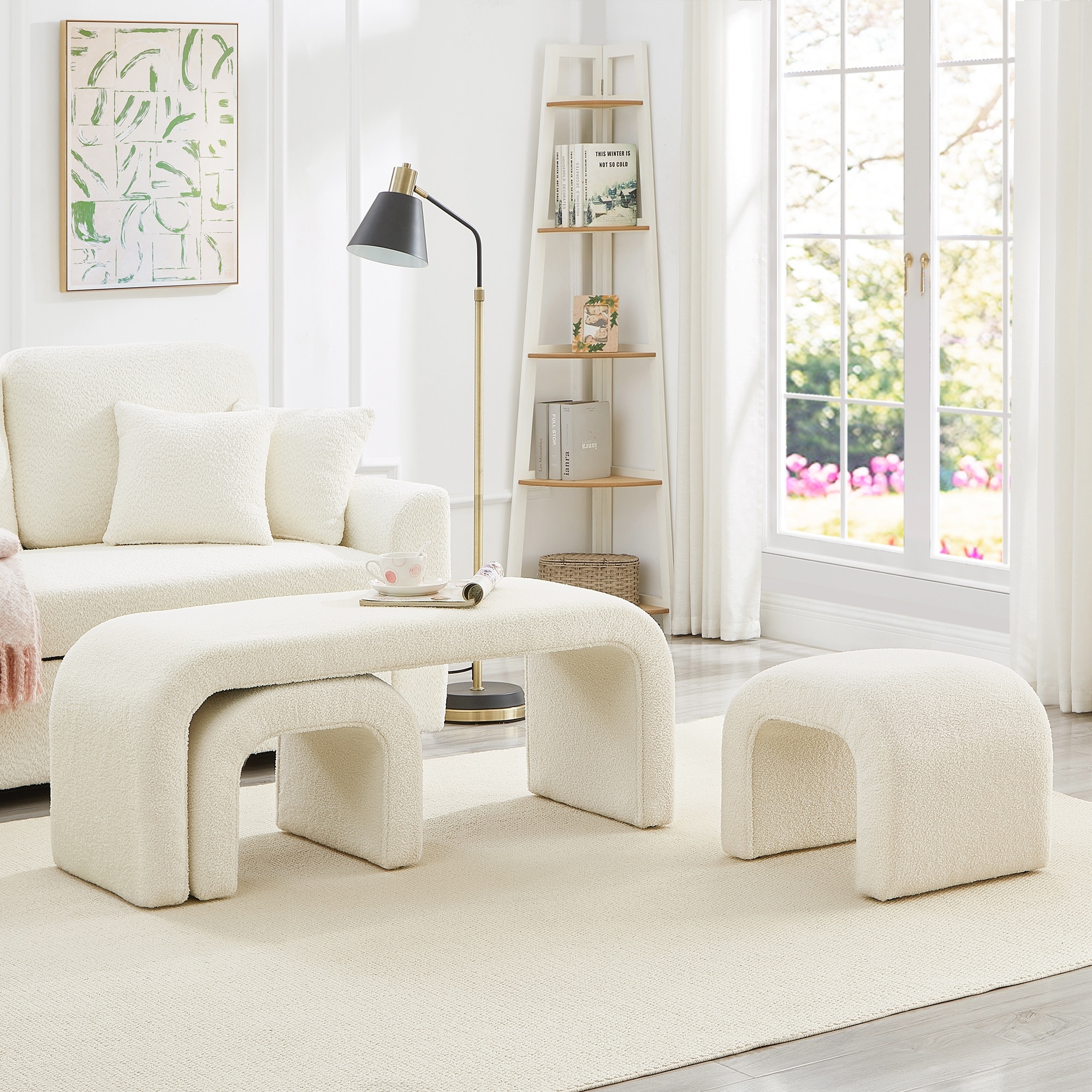 Lycvki 1672 Casual Cream Accent Bench 43.5-in x 16.5-in x 19-in
