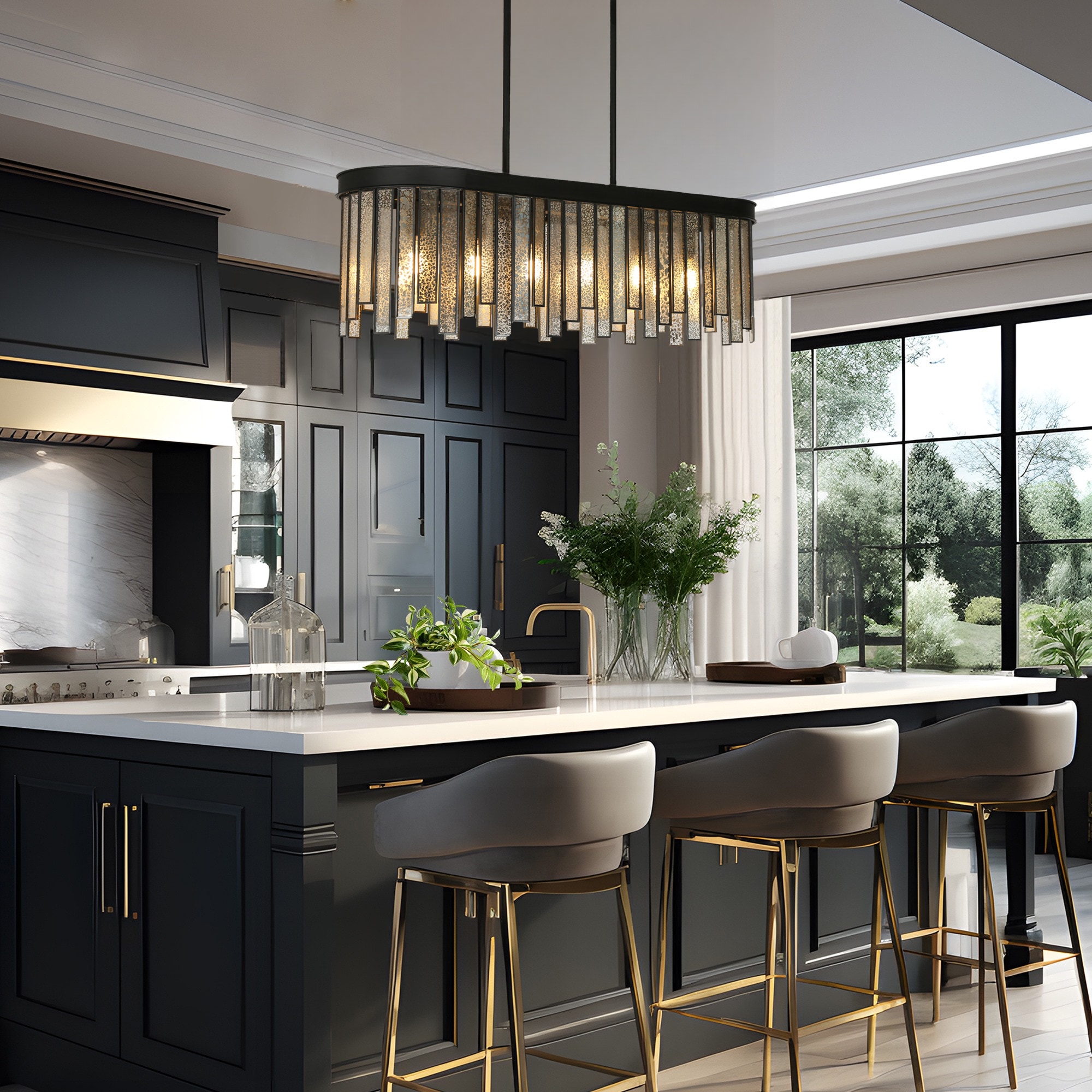 Matte Black and Mercury Glass 6-Light Linear Chandelier