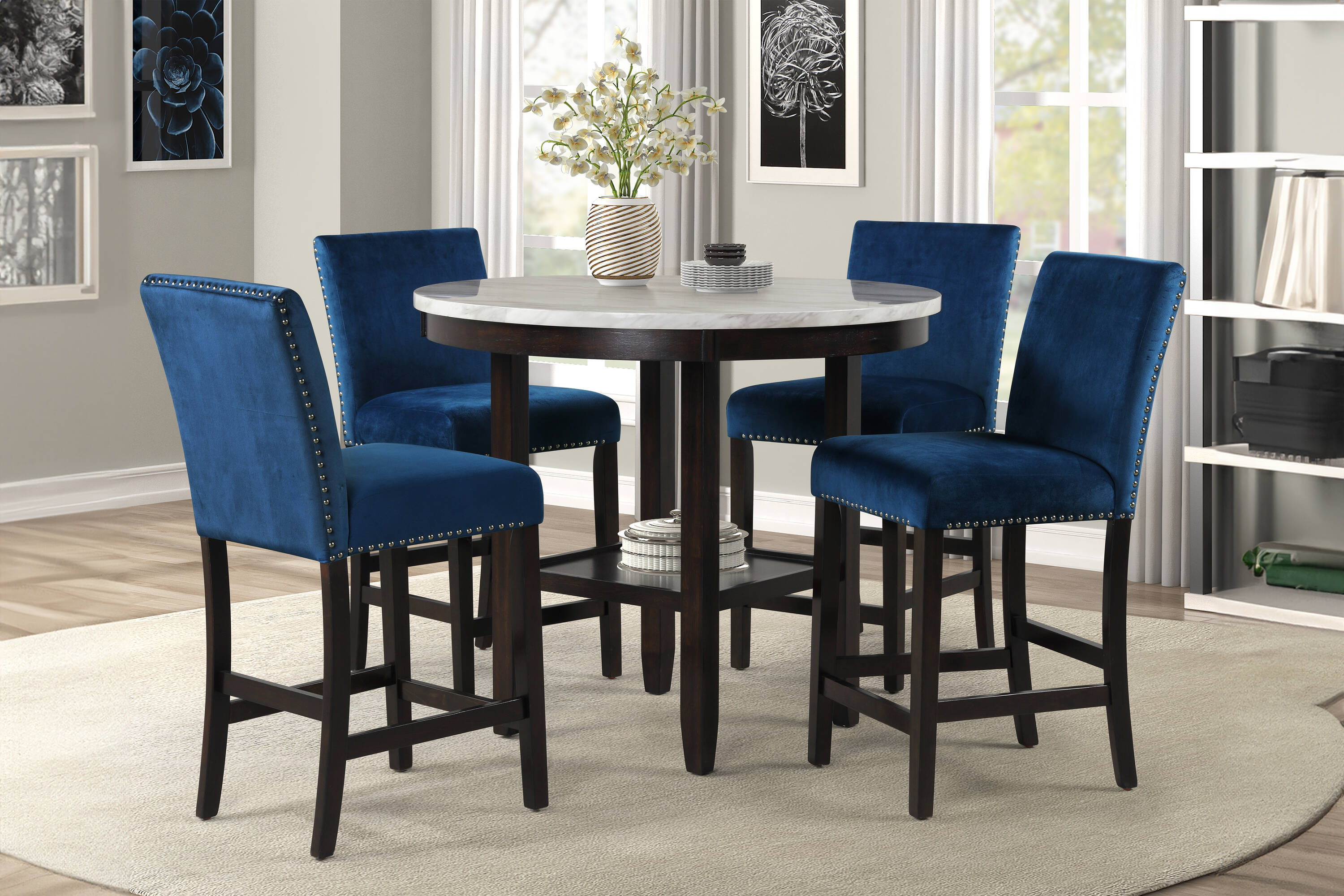 New Classic Furniture 41-400-BLC4C Celeste Blue Contemporary/Modern Dining Room Set with Round Table ( Seats 4 )