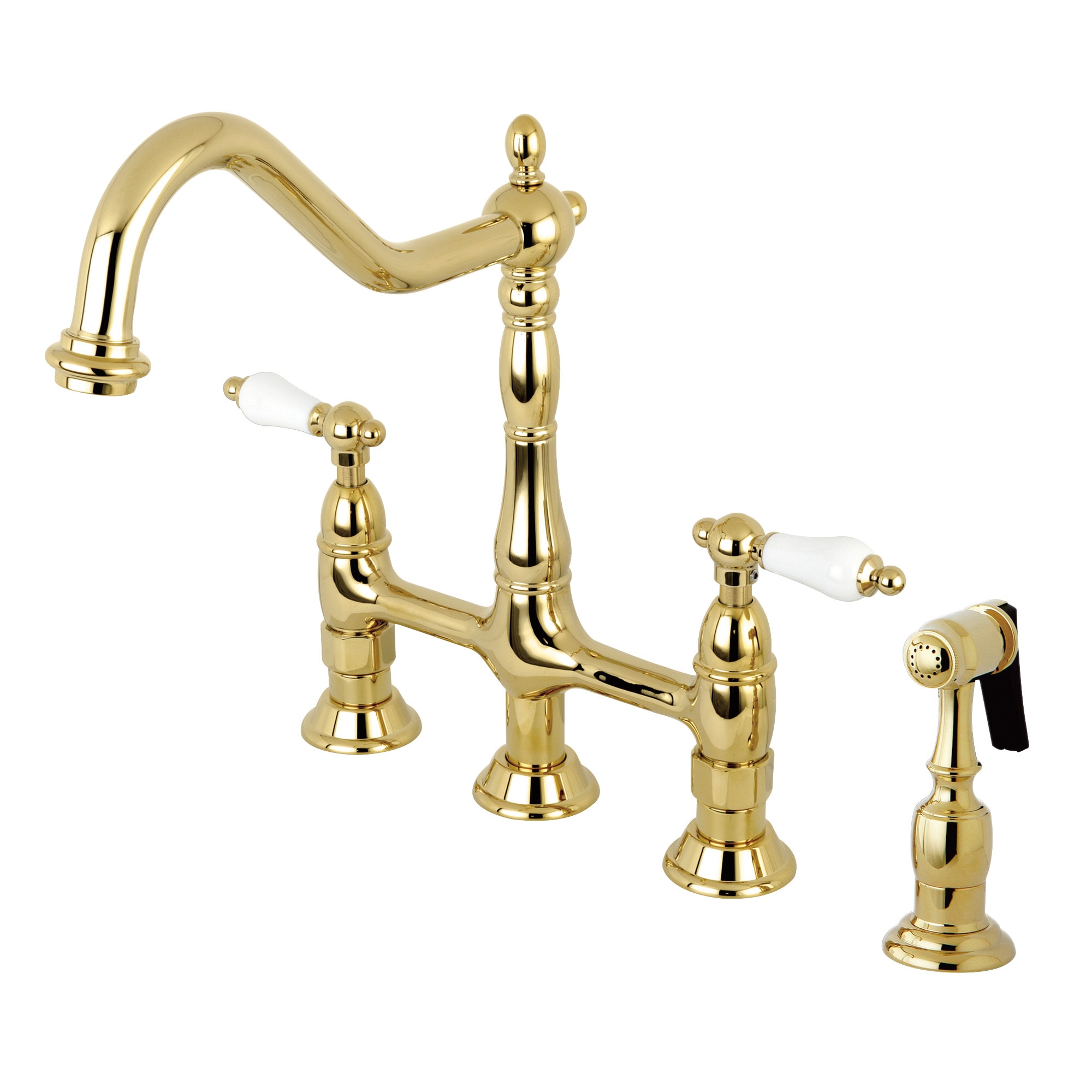 Elements of Design Polished Brass 2-Handle Deck-Mount Bridge Handle Kitchen Faucet