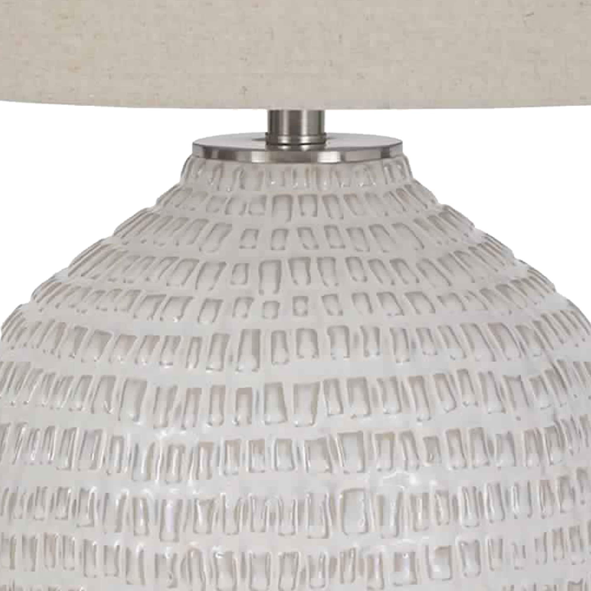 Beige Ceramic Table Lamp with Natural Shade and 3-Way Switch
