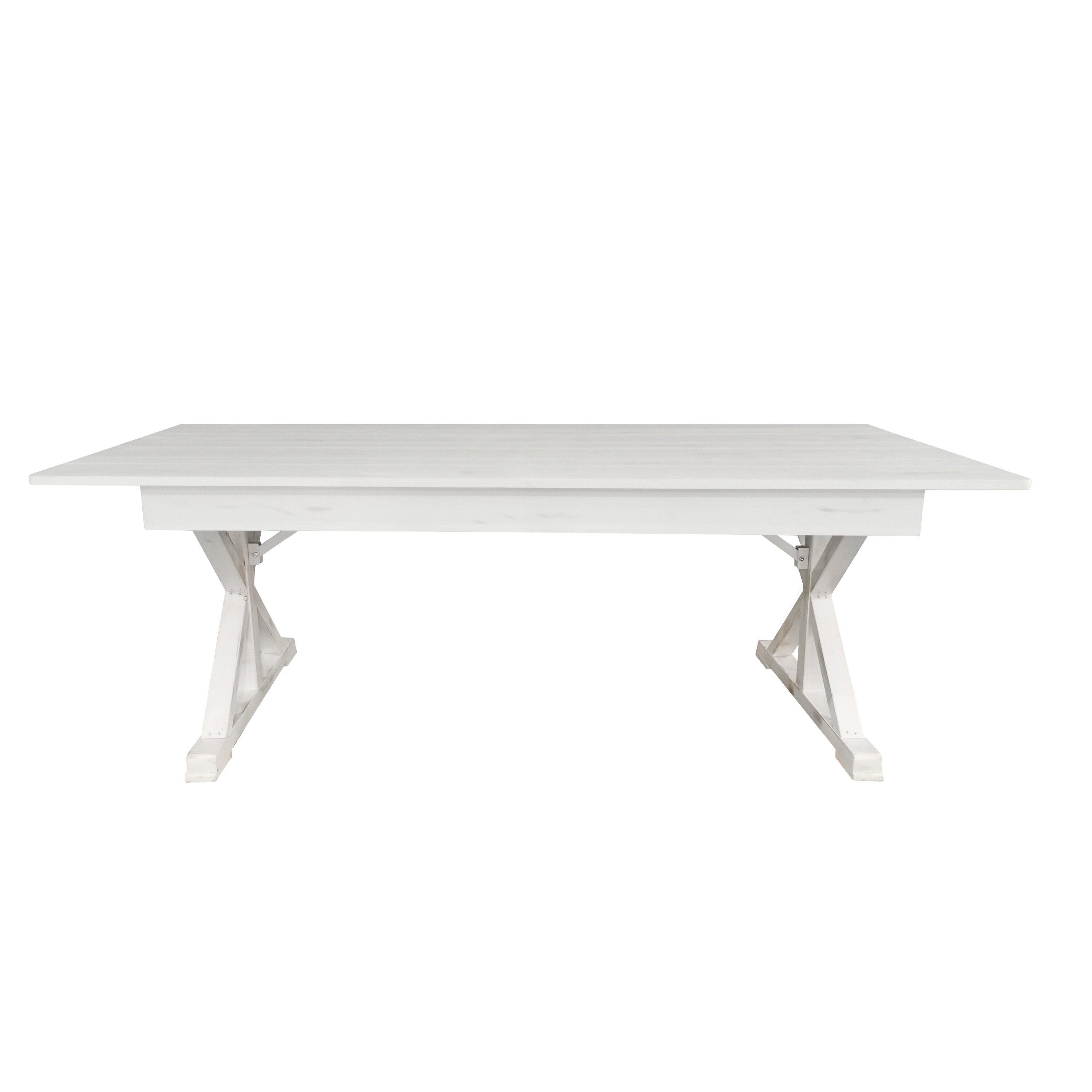 Antique Rustic White Solid Pine Foldable Dining Table with X-Legs