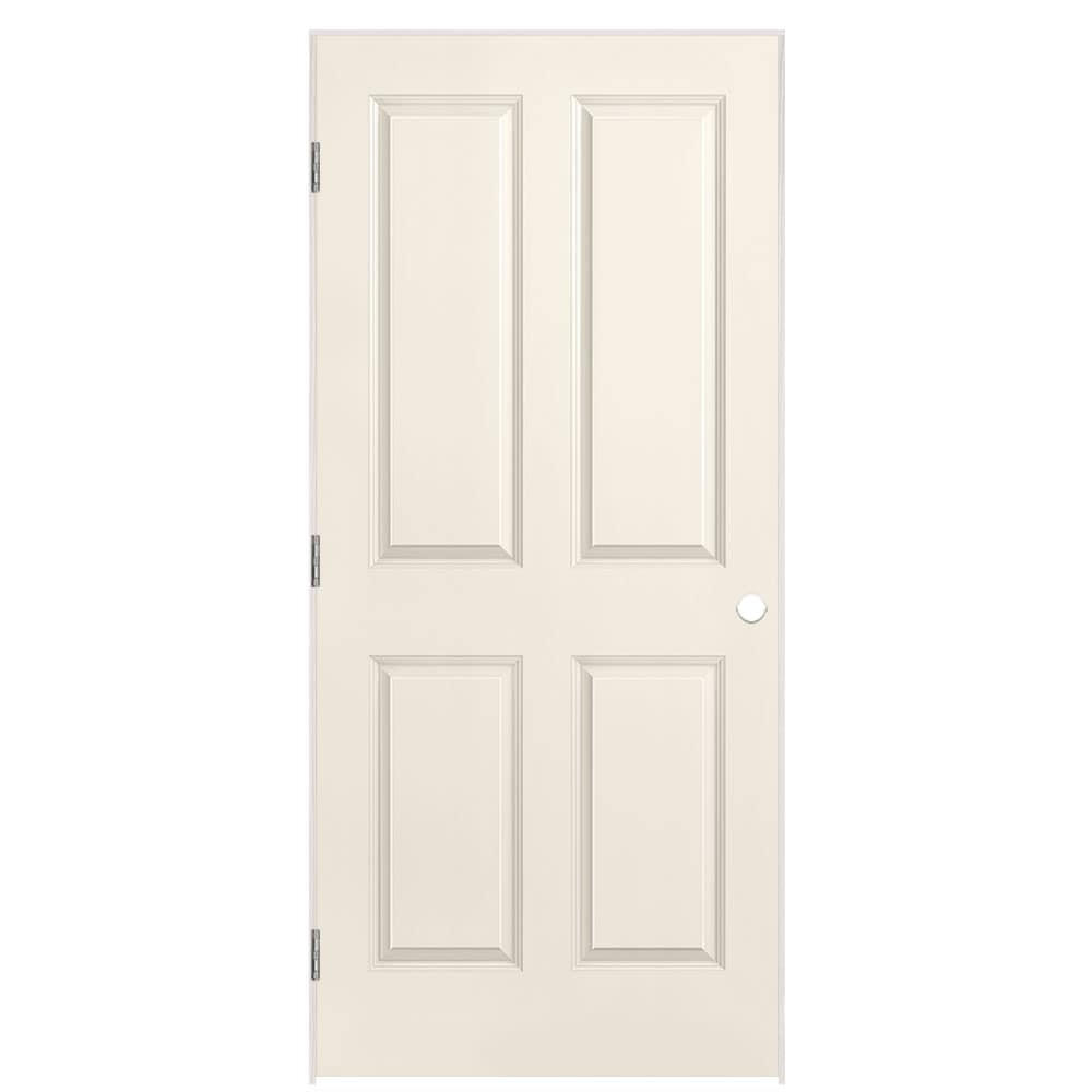 Masonite 1316291 36-in x 80-in Moonglow Hollow core 4 panel square Right hand Smooth Prefinished Molded composite Flat Jamb Single Prehung Interior Door