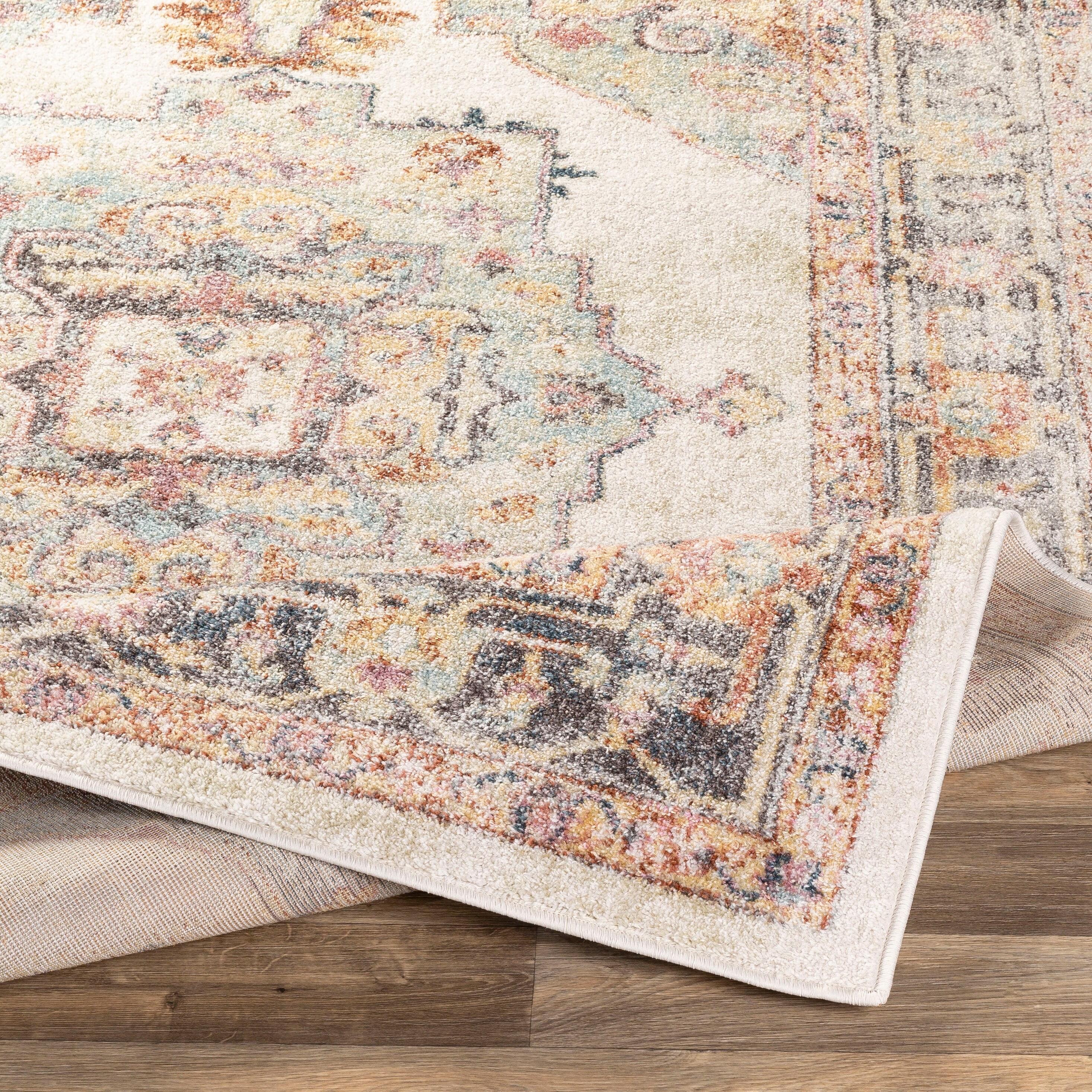 Light Blue Rectangular Reversible Stain-Resistant Synthetic Rug
