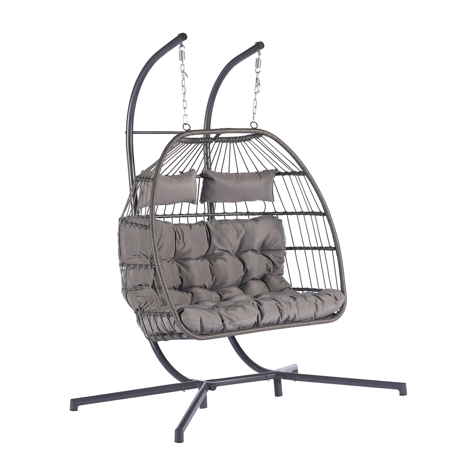 SINOFURN SYB670016GY Rattan Black Rattan Frame Stationary Egg chair Chair with Gray Cushioned Seat
