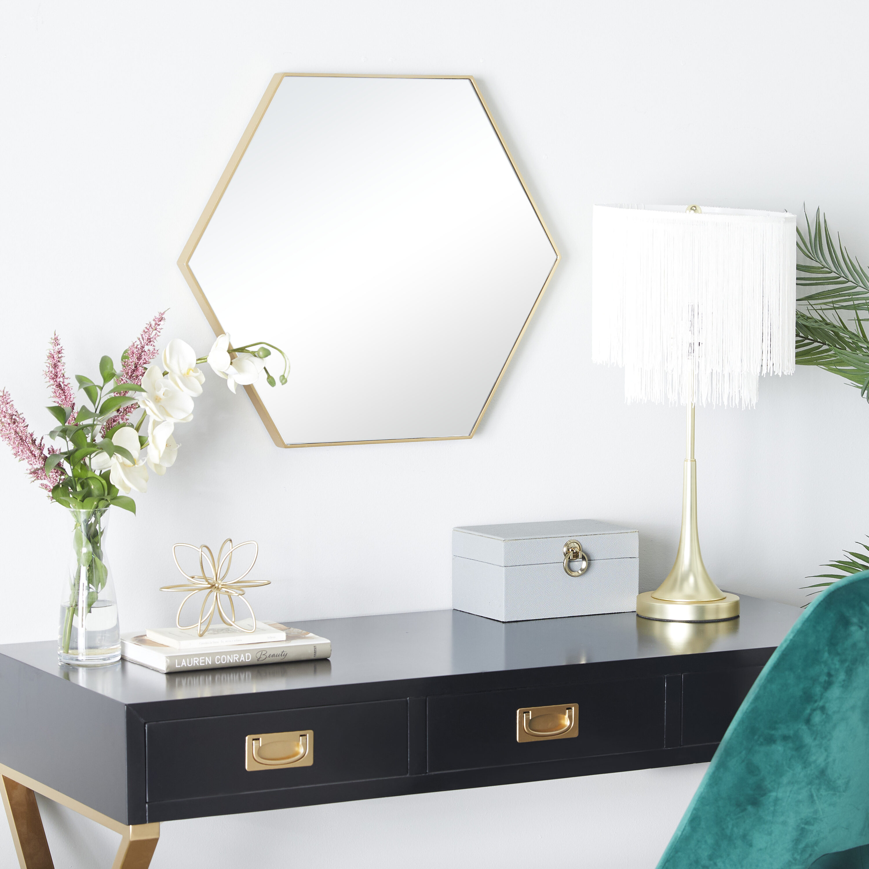 Grayson Lane 98532 24-Inches W x 21.0-Inches H Hexagon Gold Minimalist Framed Wall Mirror