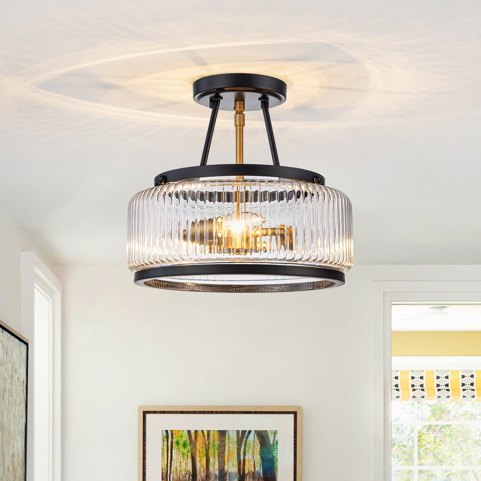 EDISLIVE YL81081928 3 -Light 12-in Black Semi Flush Mount Light