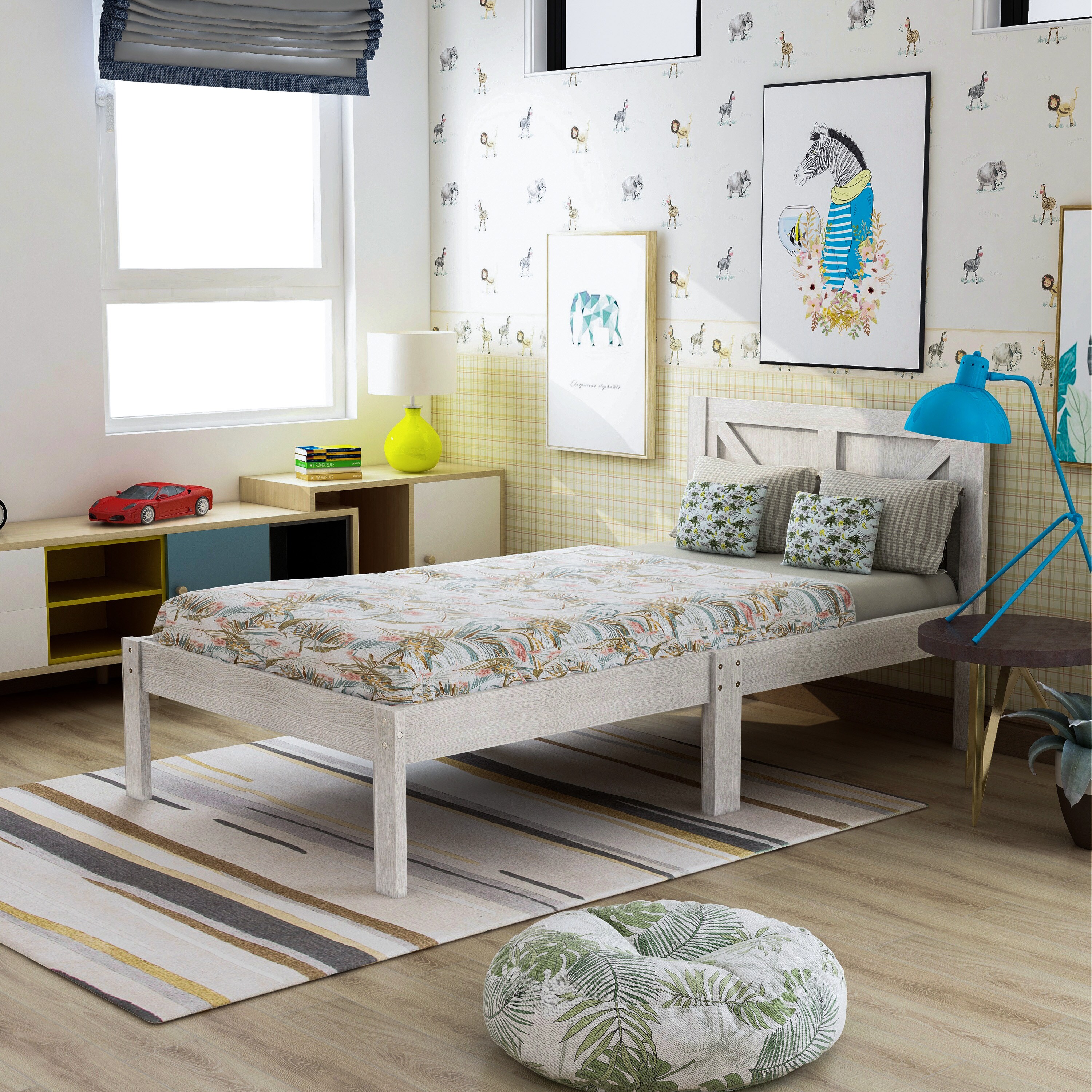 Furniture of America IDF-7530WH-T Benna Wire-brushed White Twin Wood Platform Bed