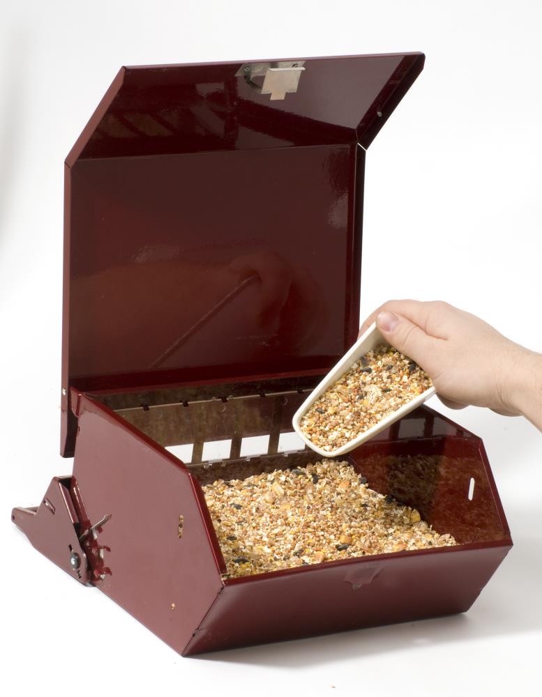 Red Metal Hanging Squirrel Resistant Hopper Bird Feeder