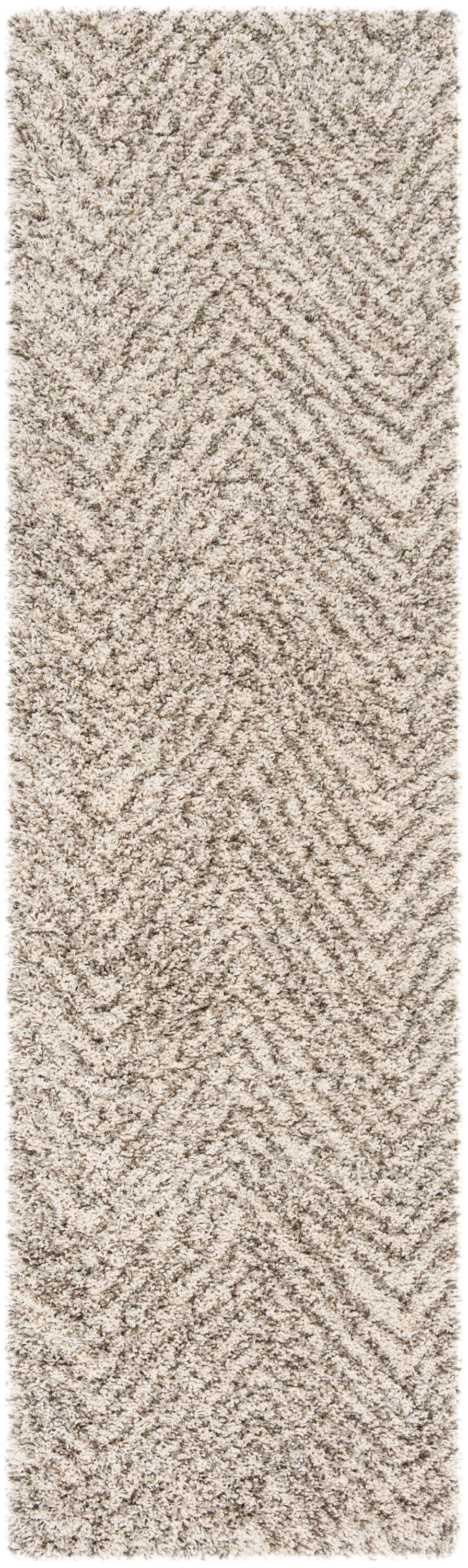 Ivory and Grey High Pile Shag Runner Rug