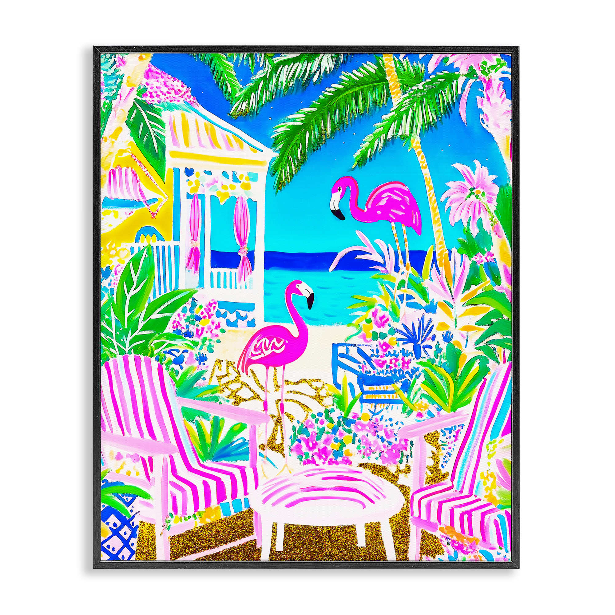 Stupell Industries BT-303-FR-11X14 Vivid Flamingos on Tropical Beach Black Framed Giclee Art By Jess Stempel 11 x 14