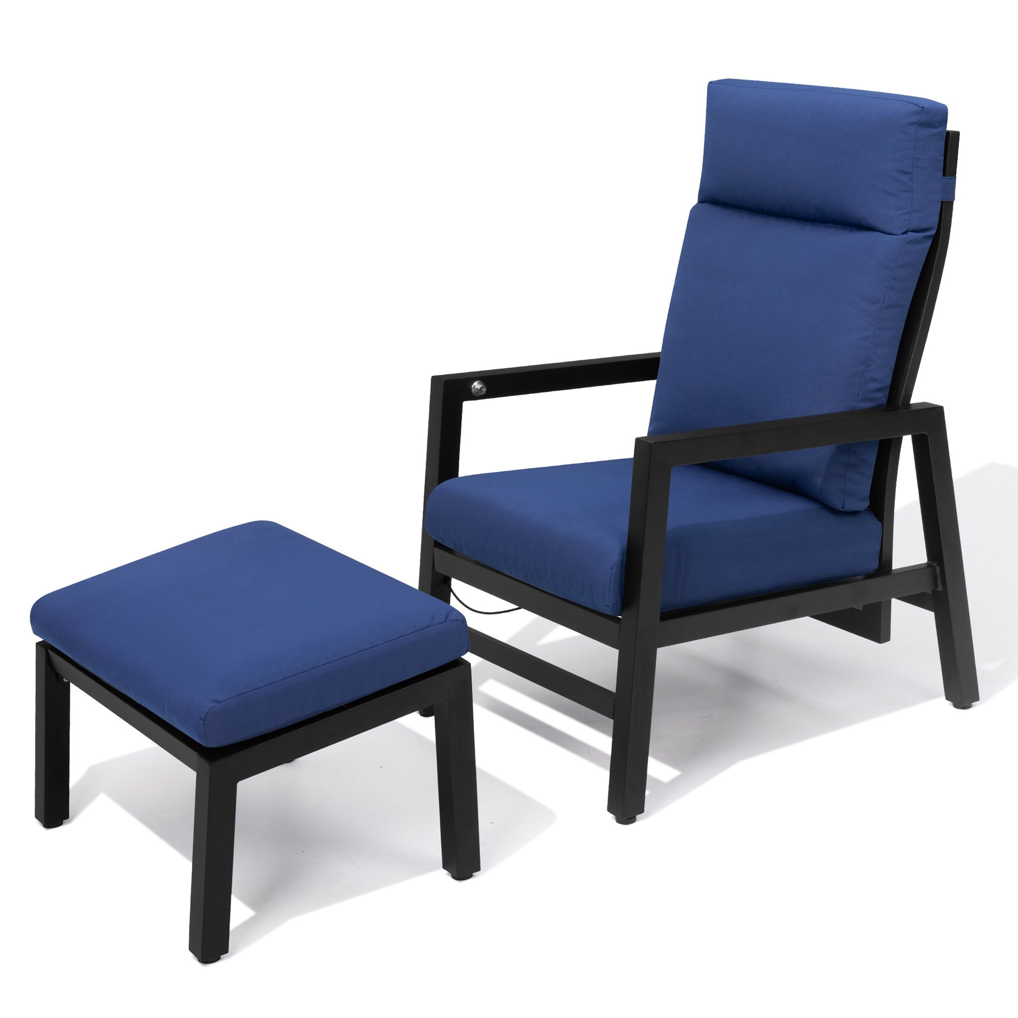 Crestlive Products CL-LG006BRN-4 Aluminum Chaise Lounge Chair Brown Aluminum Frame Stationary Conversation Chair with Blue Texteline Cushioned Seat