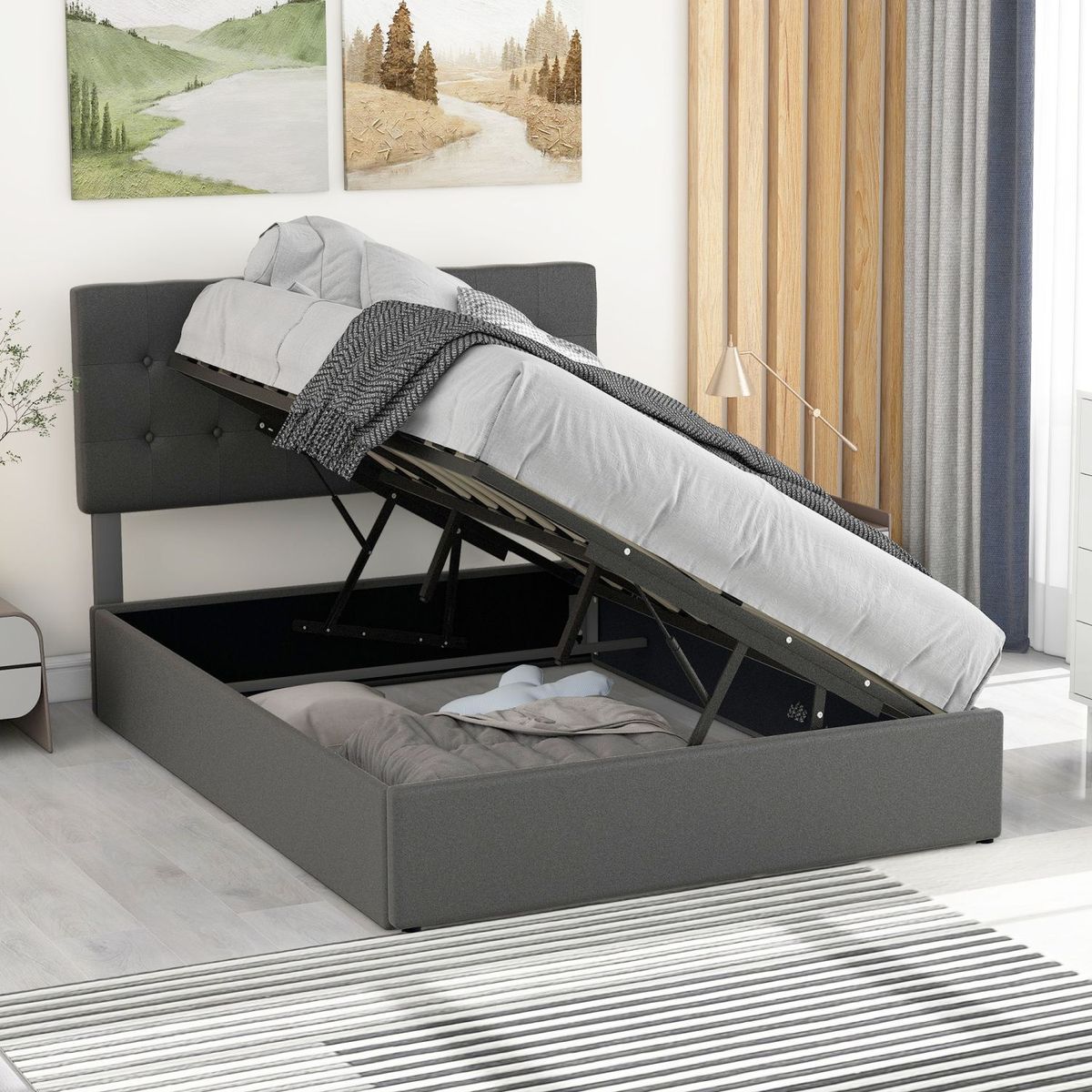 JASMODER GX001903AAE Gray Full Composite Platform Bed with Storage