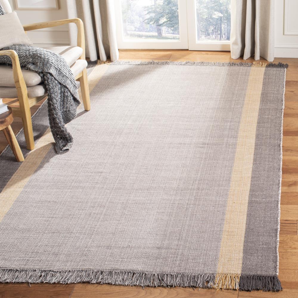 Handwoven Mustard & Grey Cotton Flatweave Rug - 5' x 8'