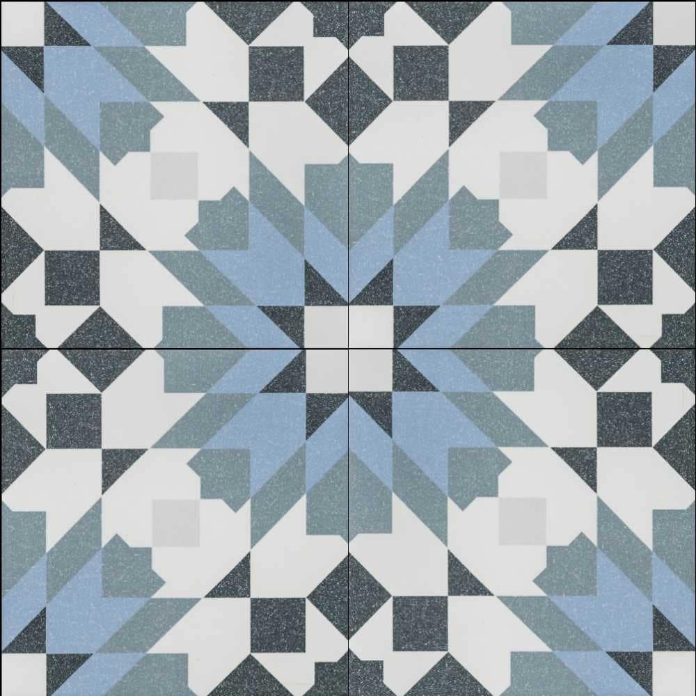 Garden Peony 8x8 Blue and Black Porcelain Floor and Wall Tile