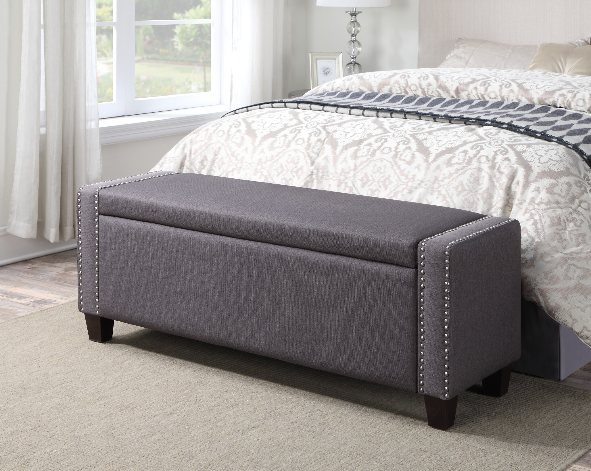HomeFare DS-2178-132 Modern Slate Grey Accent Bench with Storage Bench