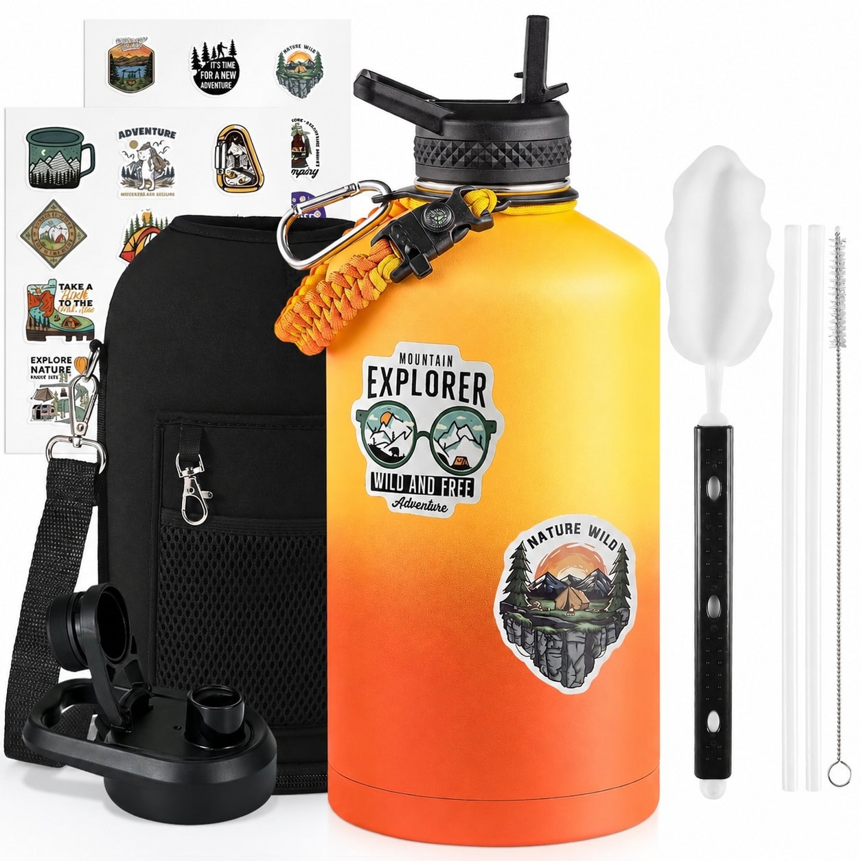 ITOPFOX -  One Gallon Insulated Stainless Steel Water Bottle 128oz Triple Wall Vacuum Cold 48 Hou...
