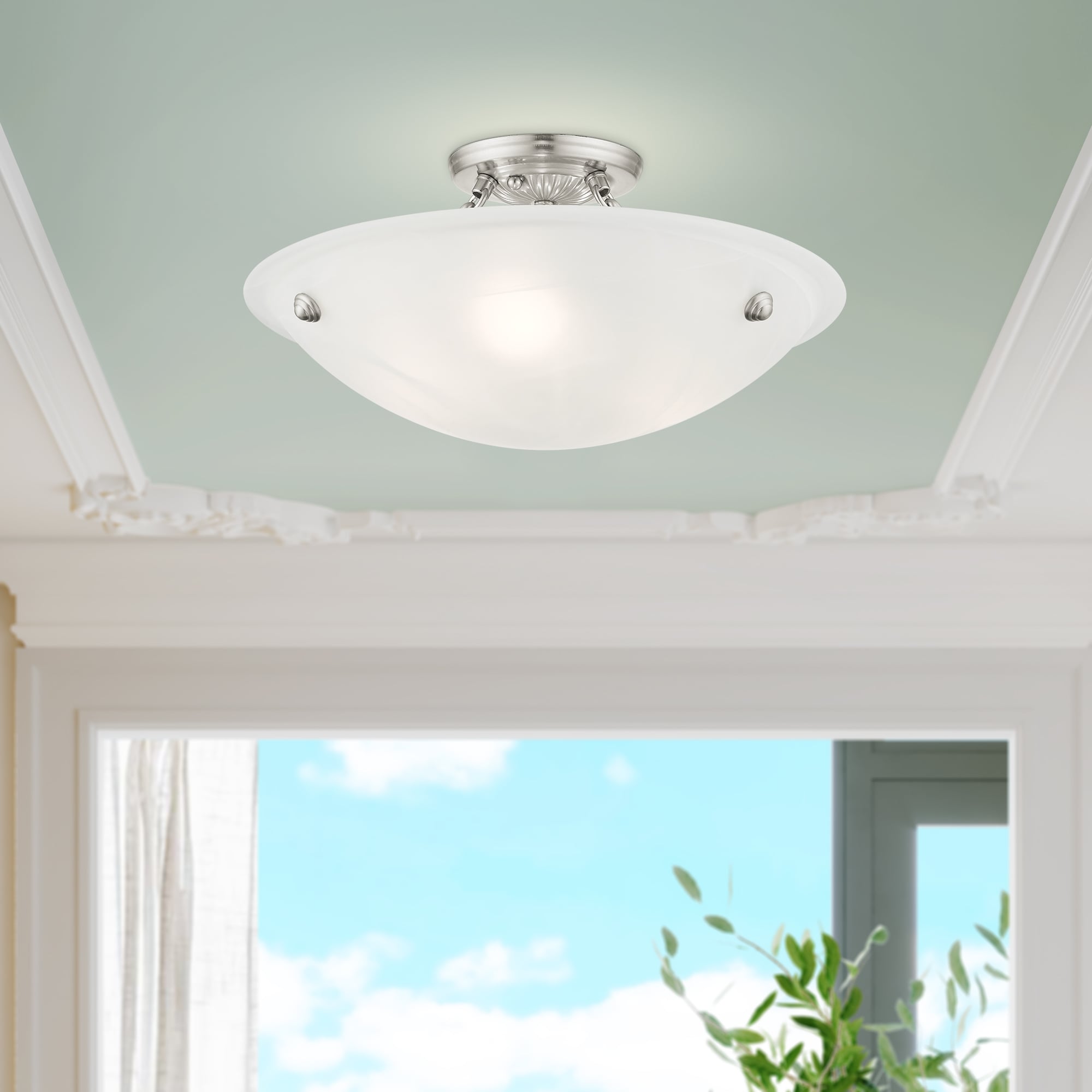 Oasis 16" Brushed Nickel 3-Light Semi Flush Mount with Alabaster Glass