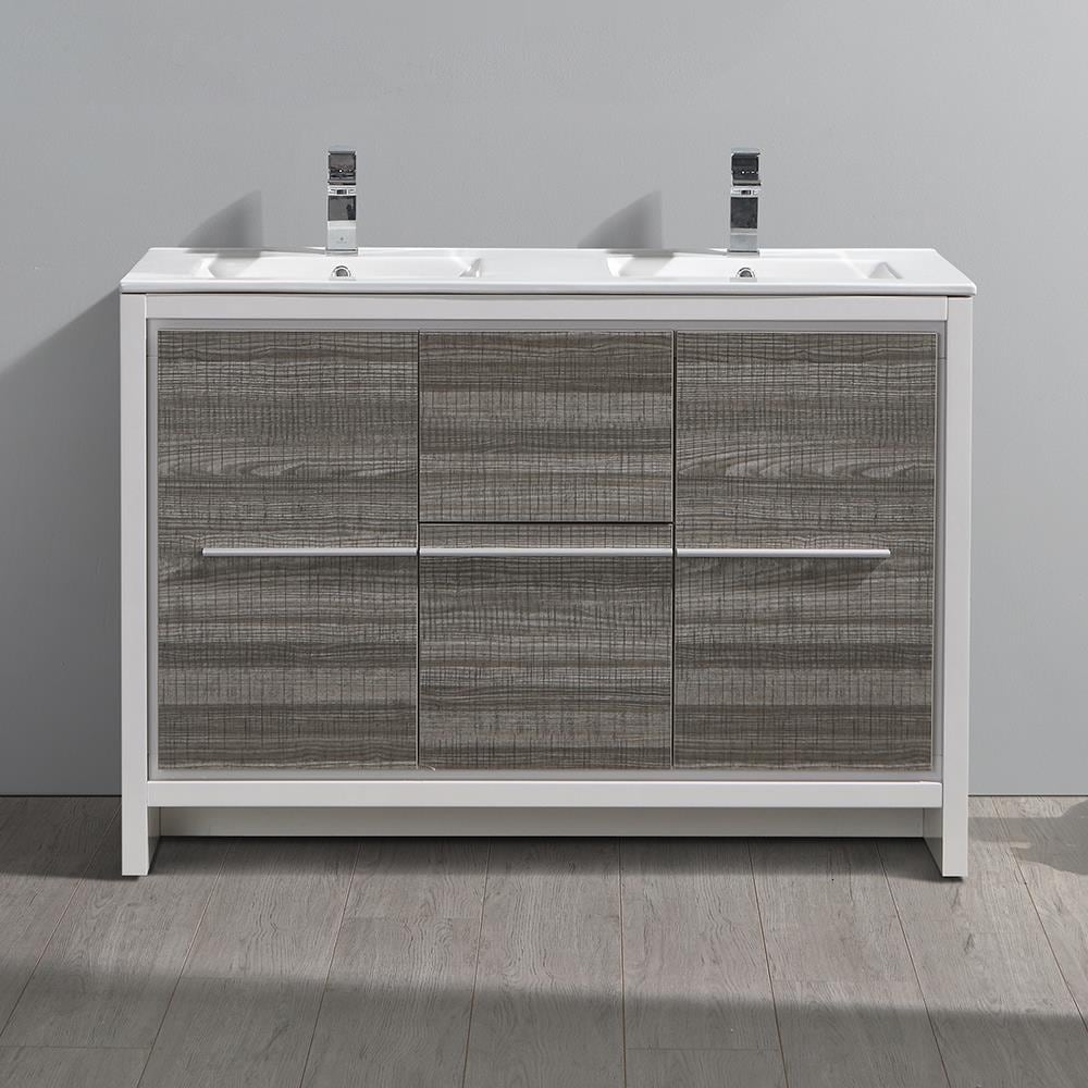 Fresca FCB8148HA-D-I Allier Rio 48-in Ash Gray Undermount Double sink Bathroom Vanity with White Quartz Top