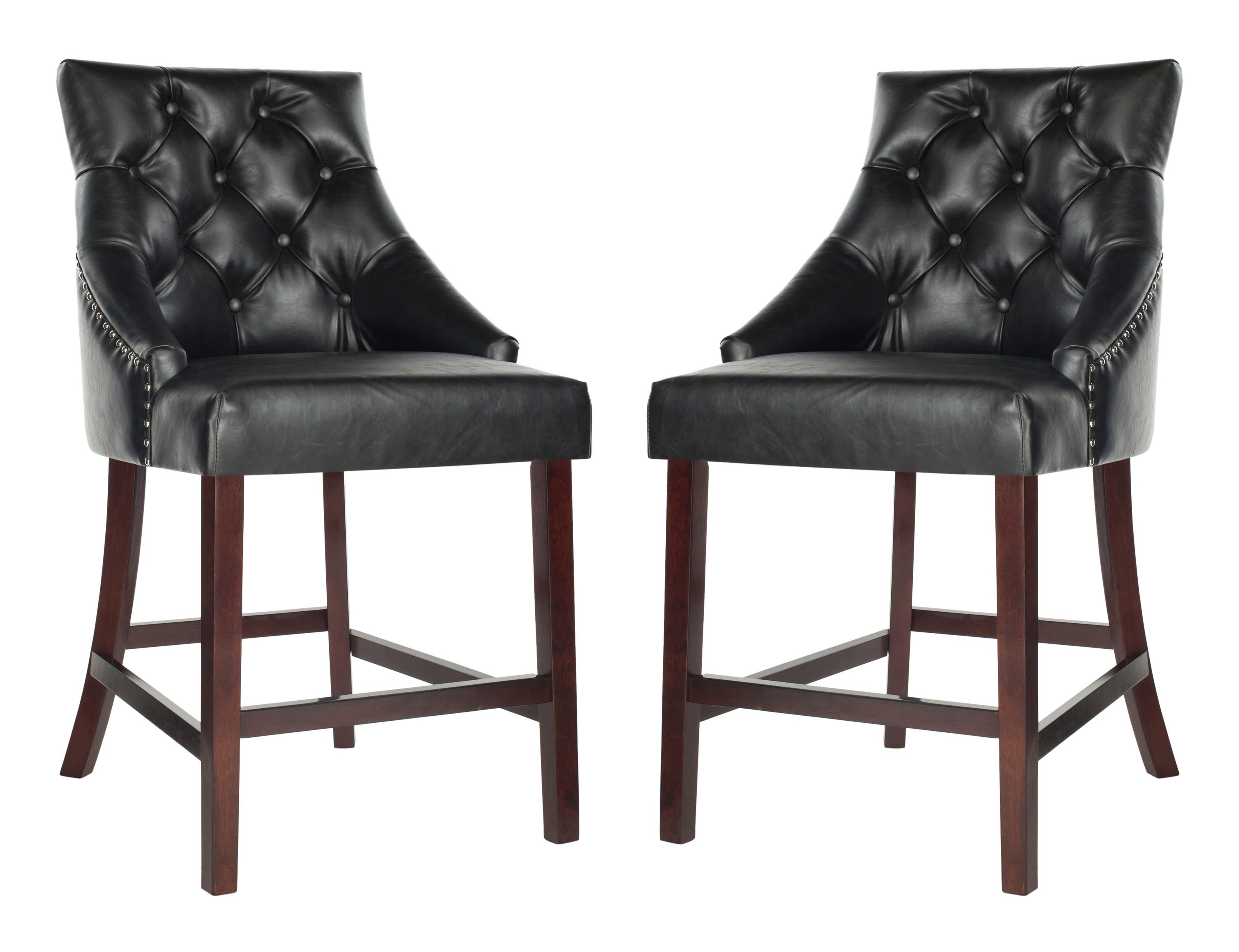 Safavieh Eleni Set of 2 Black 26-in H Counter height Upholstered Wood ...