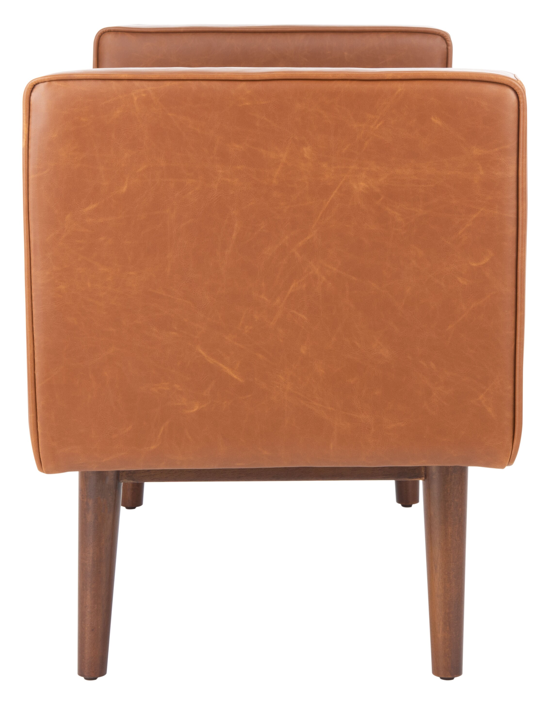 Henri Mid-Century Light Brown PU Leather Bench with Walnut Legs