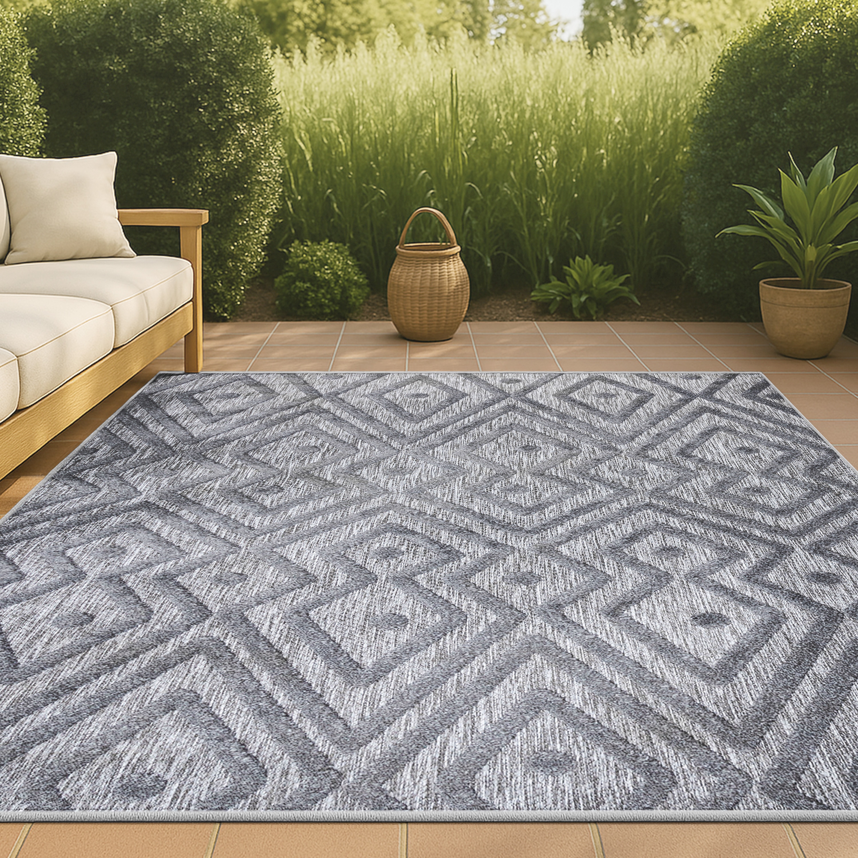 JONATHAN  Y IBZ100A-3 IBIZA Balansat Moroccan Diamond 3 x 5 (ft) Loomed Polypropylene Dark Gray Rectangular Indoor/Outdoor Trellis Mid-Century Modern Area rug
